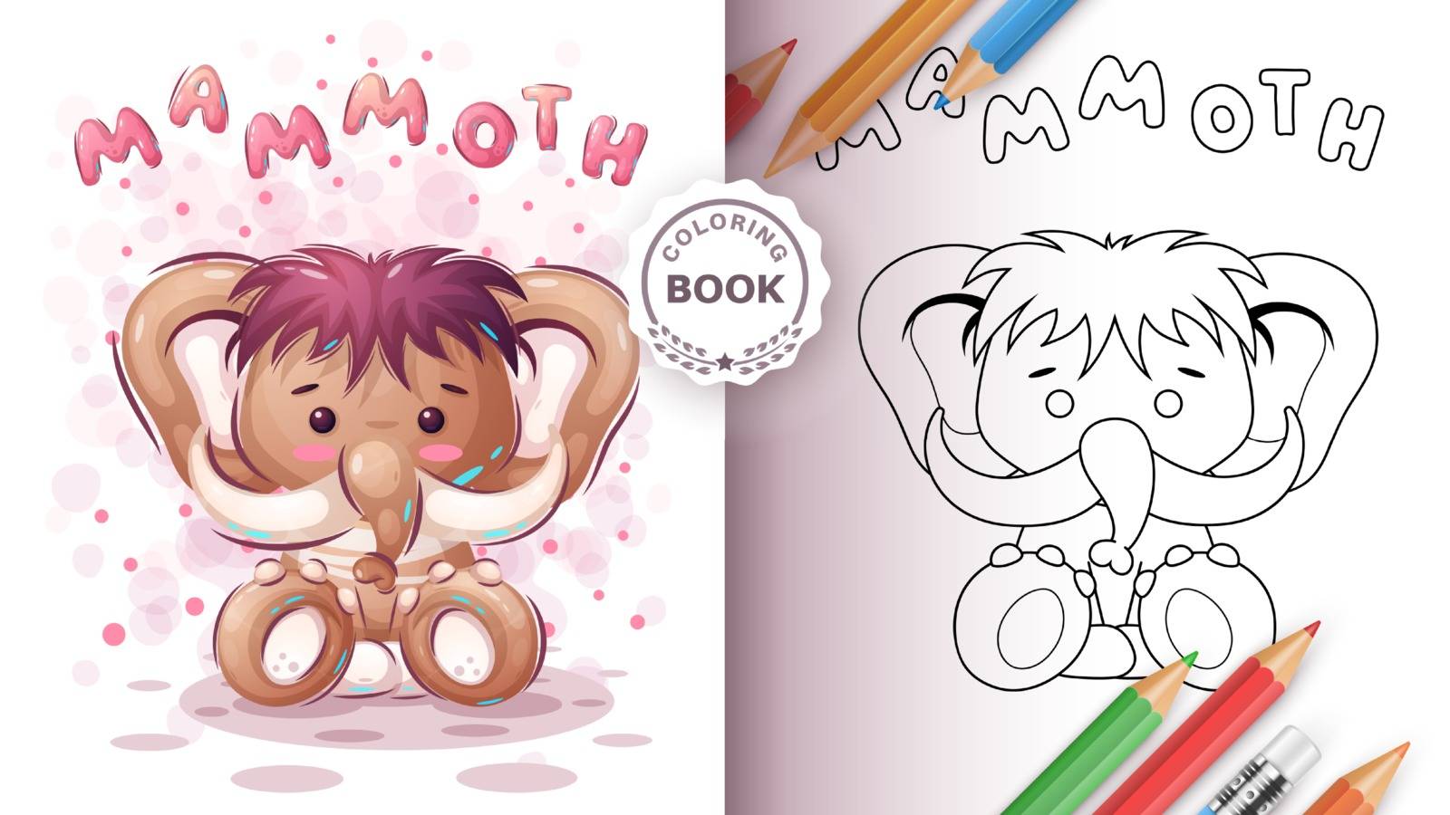 Teddy mammoth - coloring book for kind and children. Vector eps 10