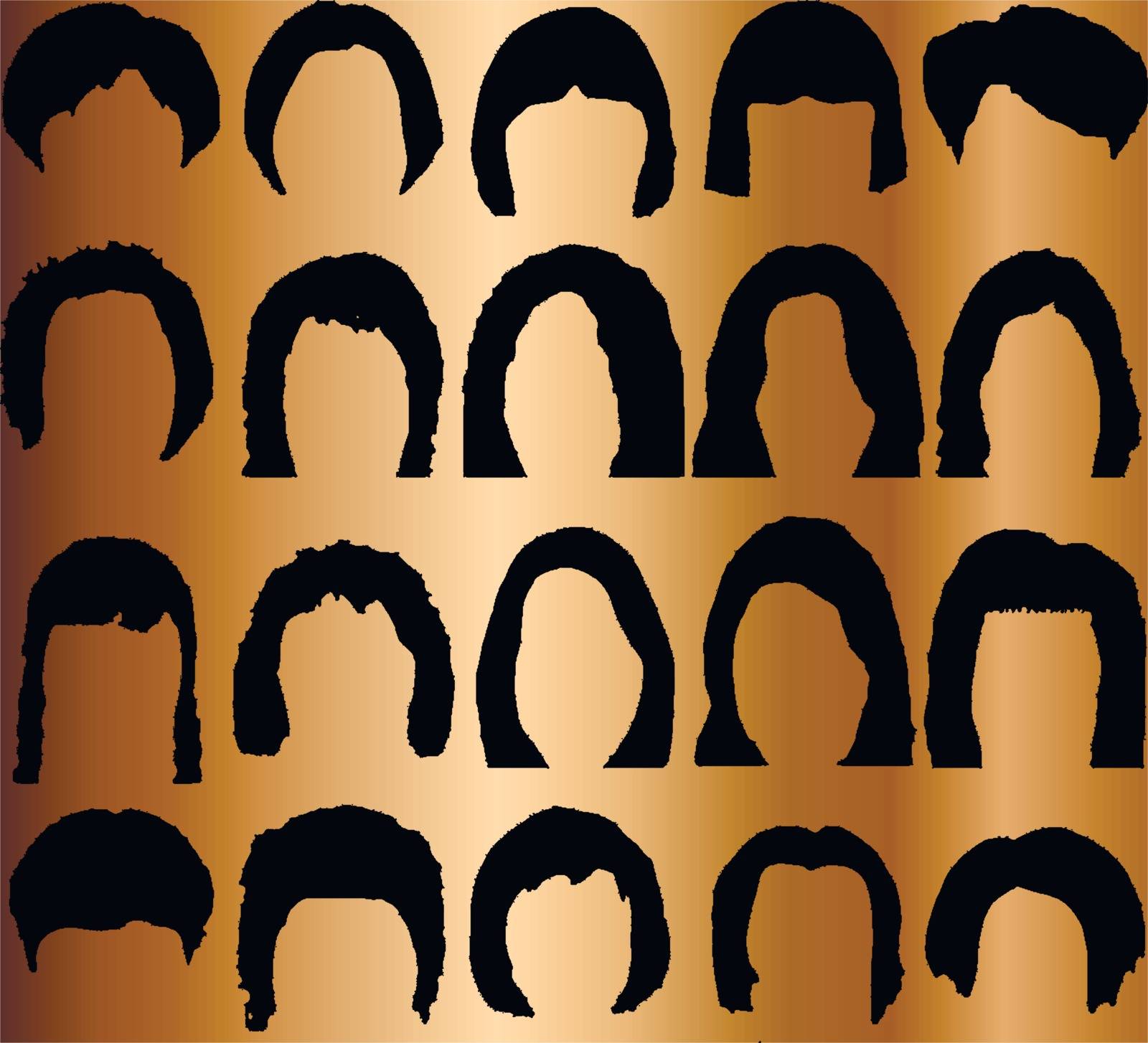 Hairstyle silhouettes. Great set for styling black hair for women. by Pashchenko
