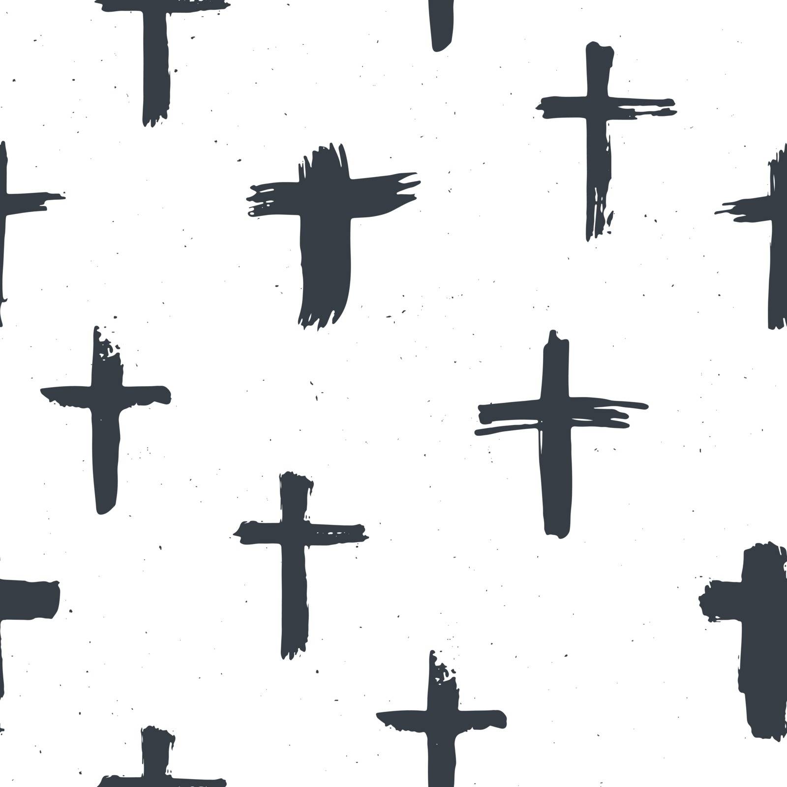 Cross symbols seamless pattern grunge hand drawn Christian crosses, religious signs icons, crucifix symbol vector illustration by Lemon_workshop