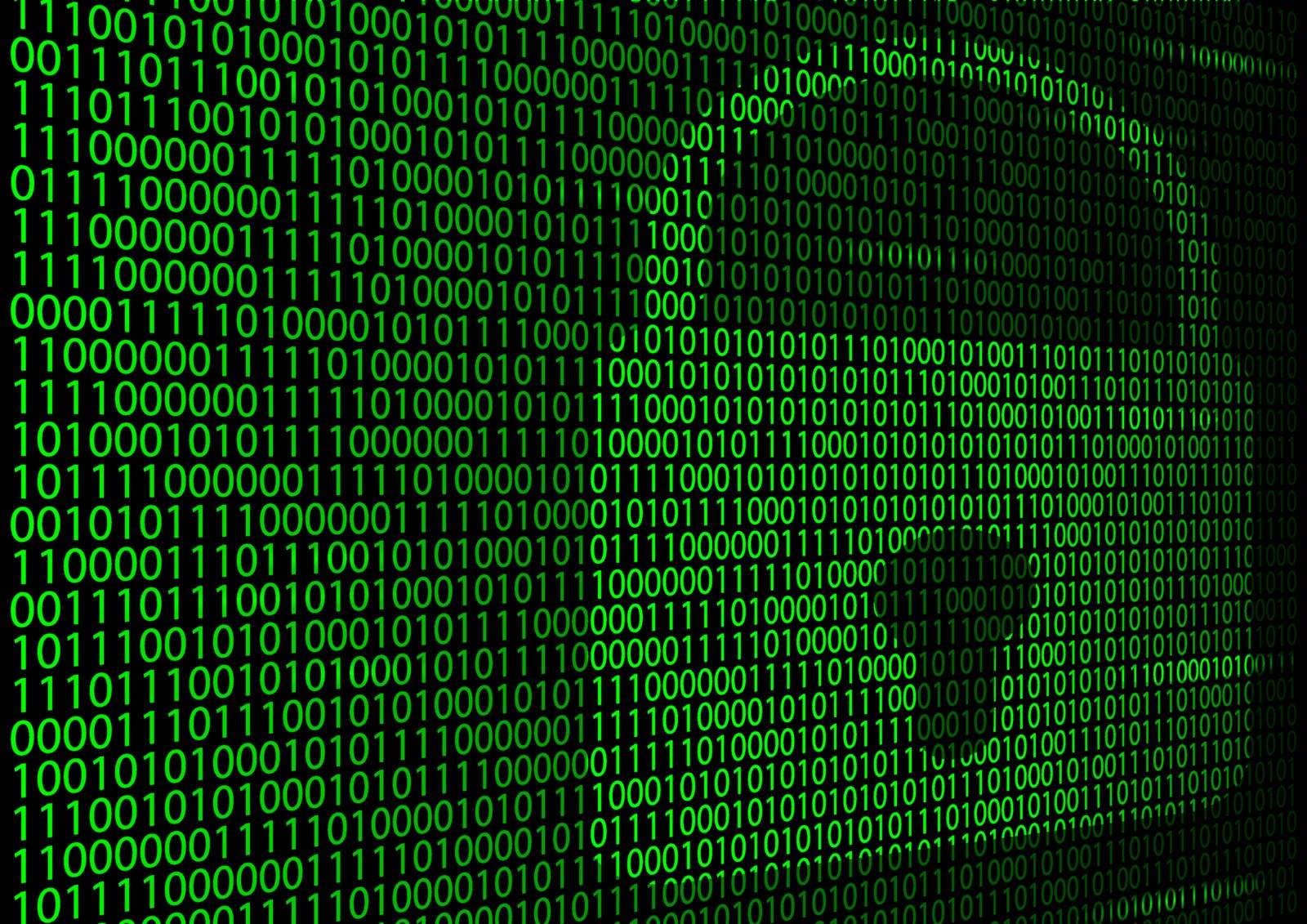 Green binary matrix on a black background with backlit numbers and background lighting of the outline of the lock