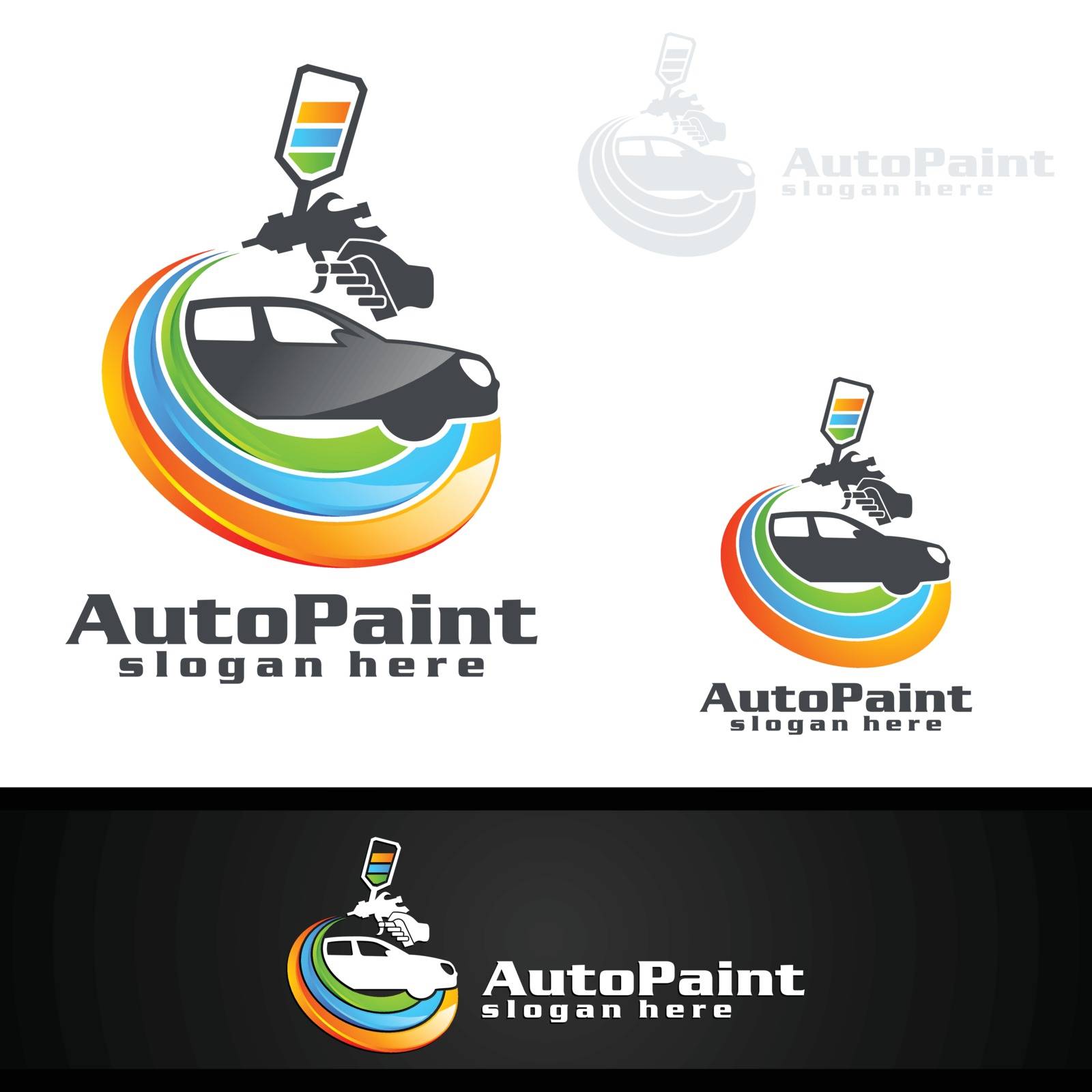 Car Painting Logo with Spray Gun and Sport Car Concept by denayuneyi