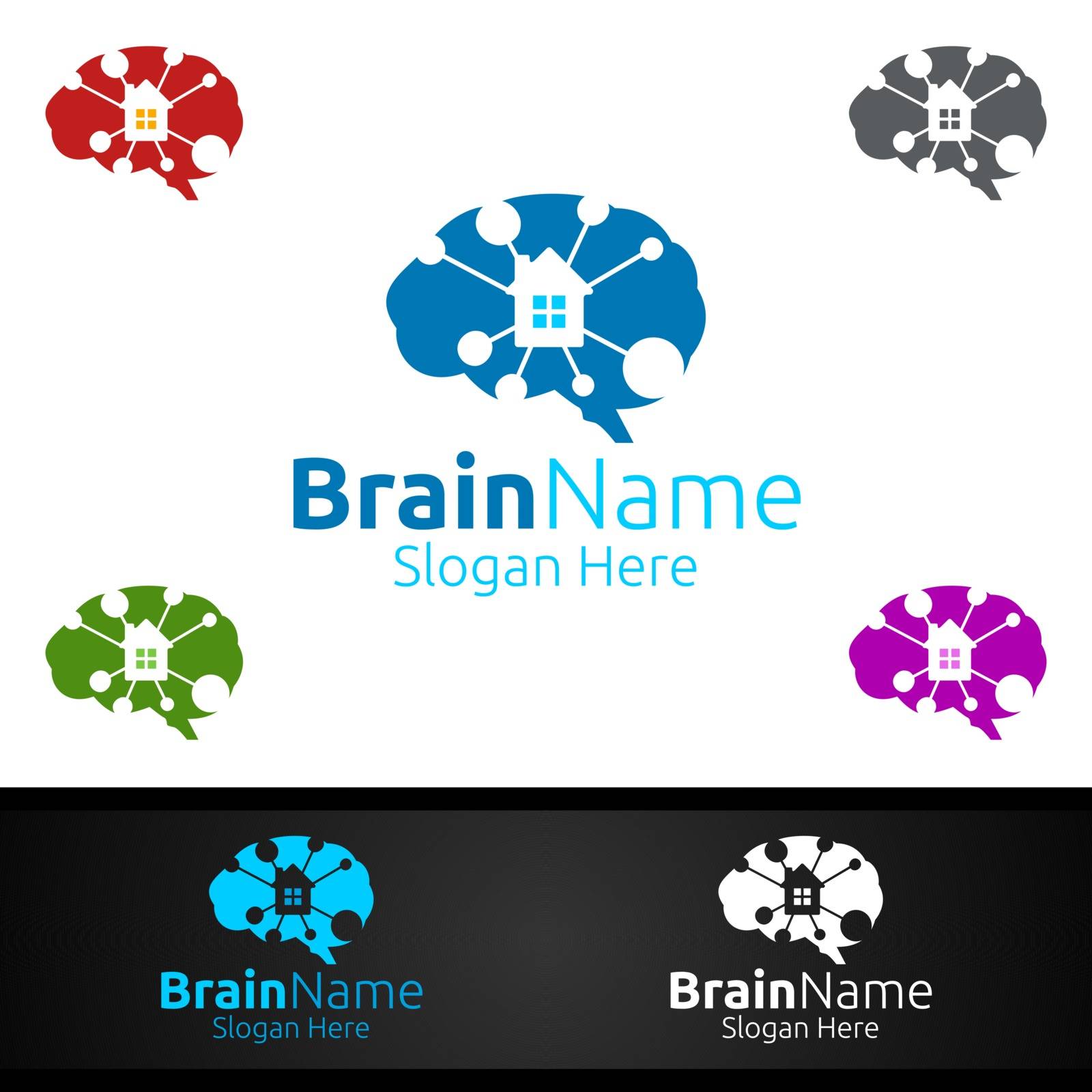 Home Brain Brain Logo with Think Idea Concept Design by denayuneyi