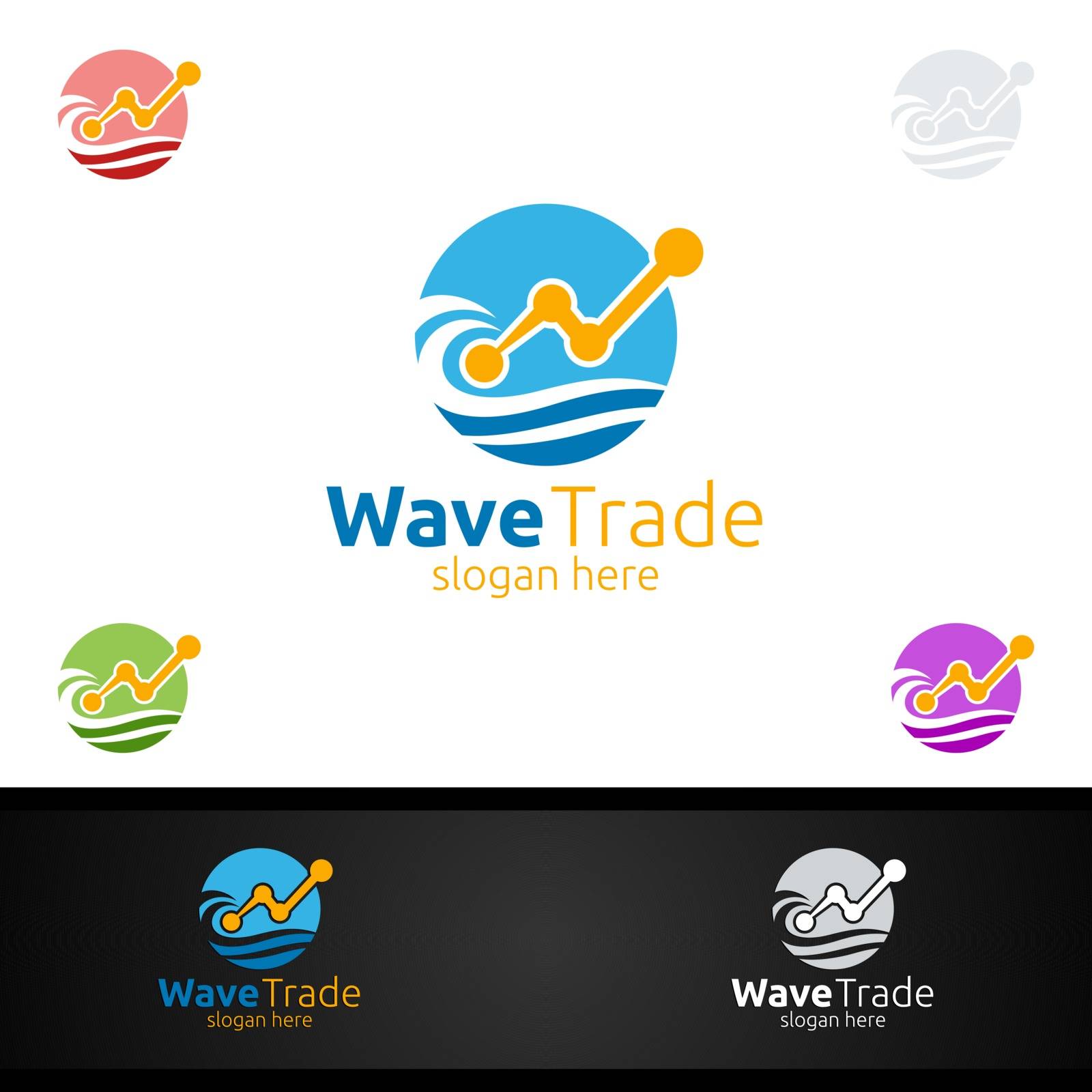 Wave Trade Marketing Financial Advisors Logo Design Template Icon by denayuneyi
