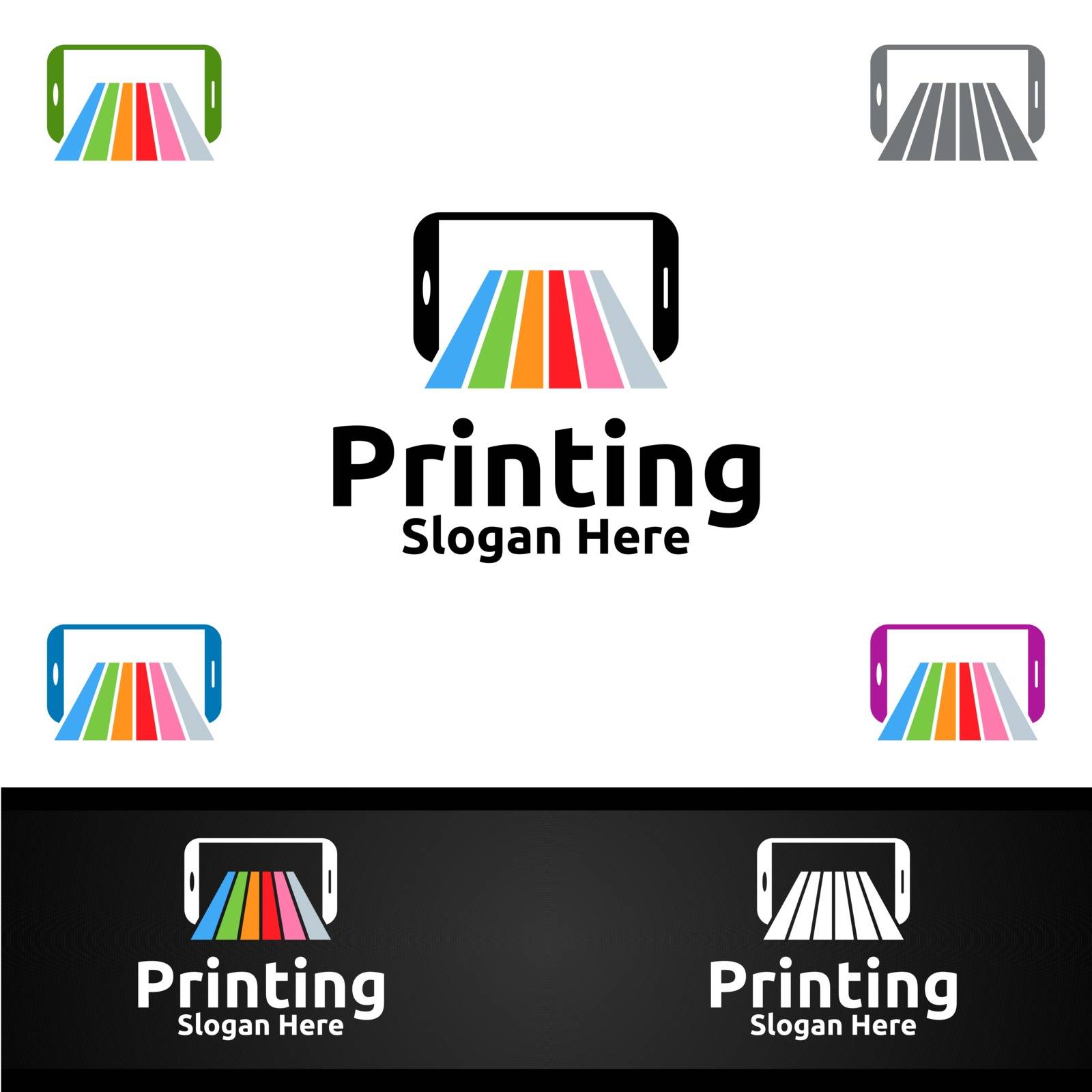 Mobile Printing Company Vector Logo Design for Media, Retail, Advertising, Newspaper or Book Concept