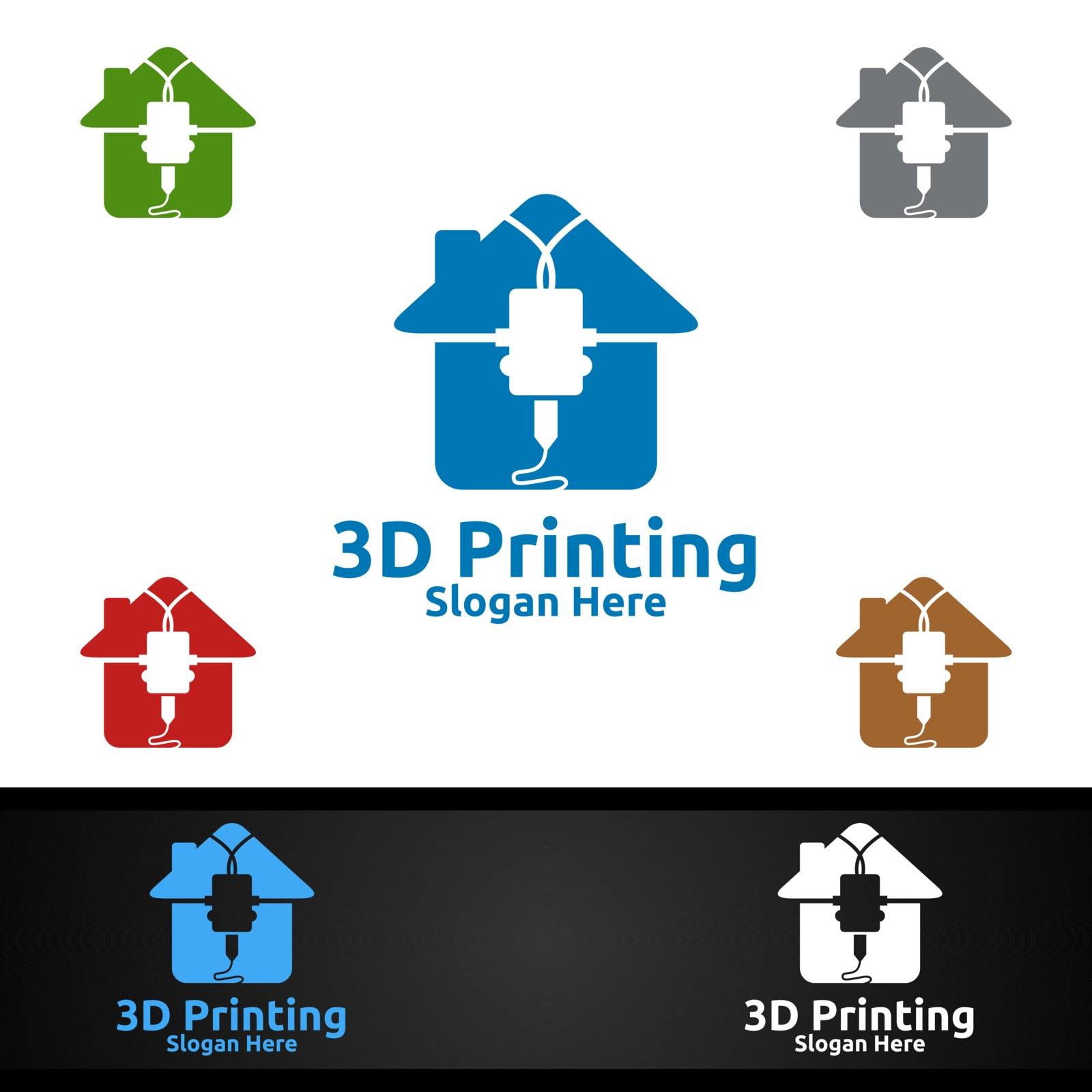Home 3D Printing Company Vector Logo Design for Media, Retail, Advertising, Newspaper or Book Concept