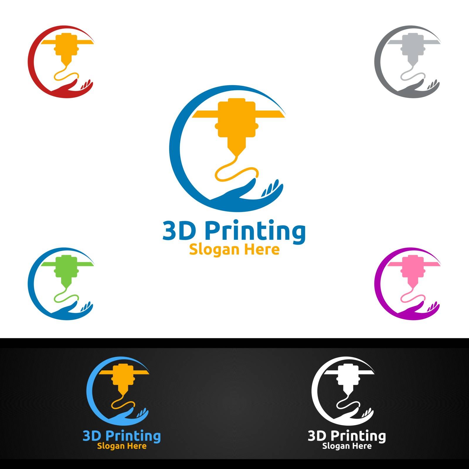 Diy 3D Printing Company Vector Logo Design for Media, Retail, Advertising, Newspaper or Book Concept