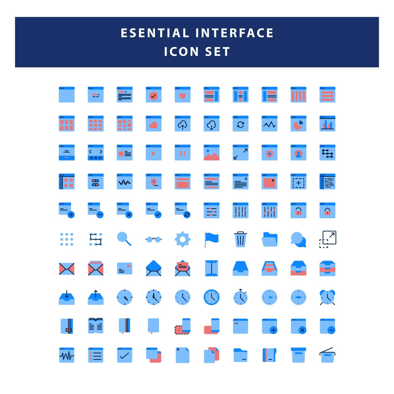 set of page Interface icon with flat style design vector