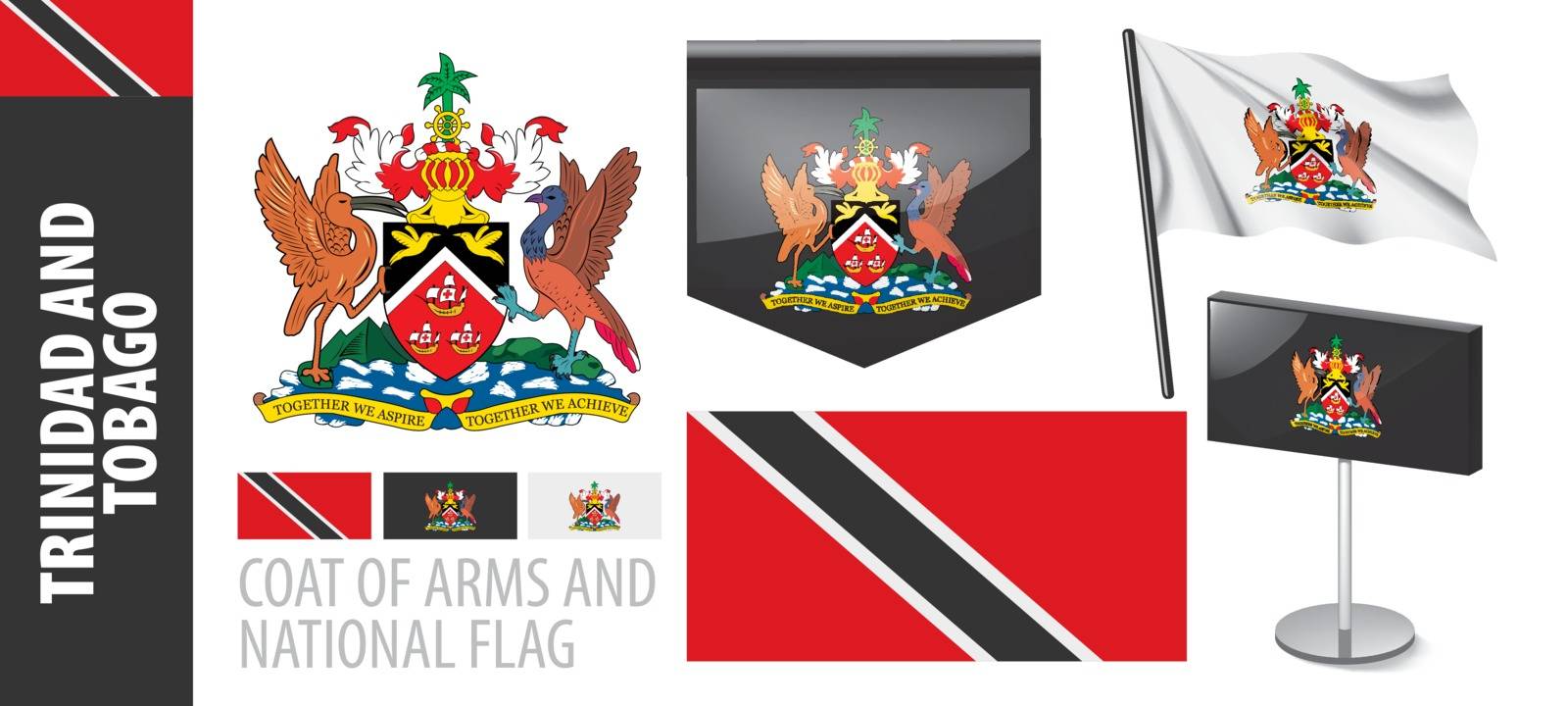 Vector set of the coat of arms and national flag of Trinidad and Tobago.