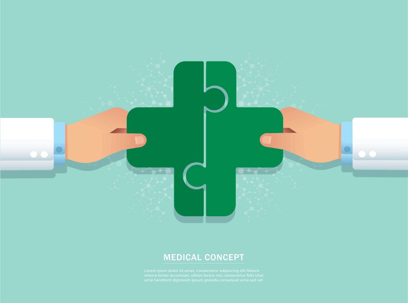 Teamwork concept. hand putting the puzzle madical icon together vector illustration EPS10