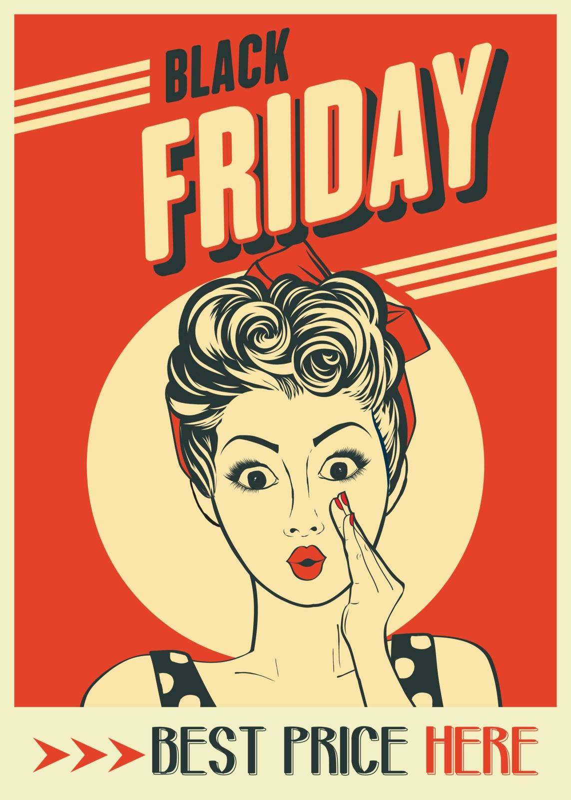 Black friday banner with pin-up girl. Retro style. by balasoiu