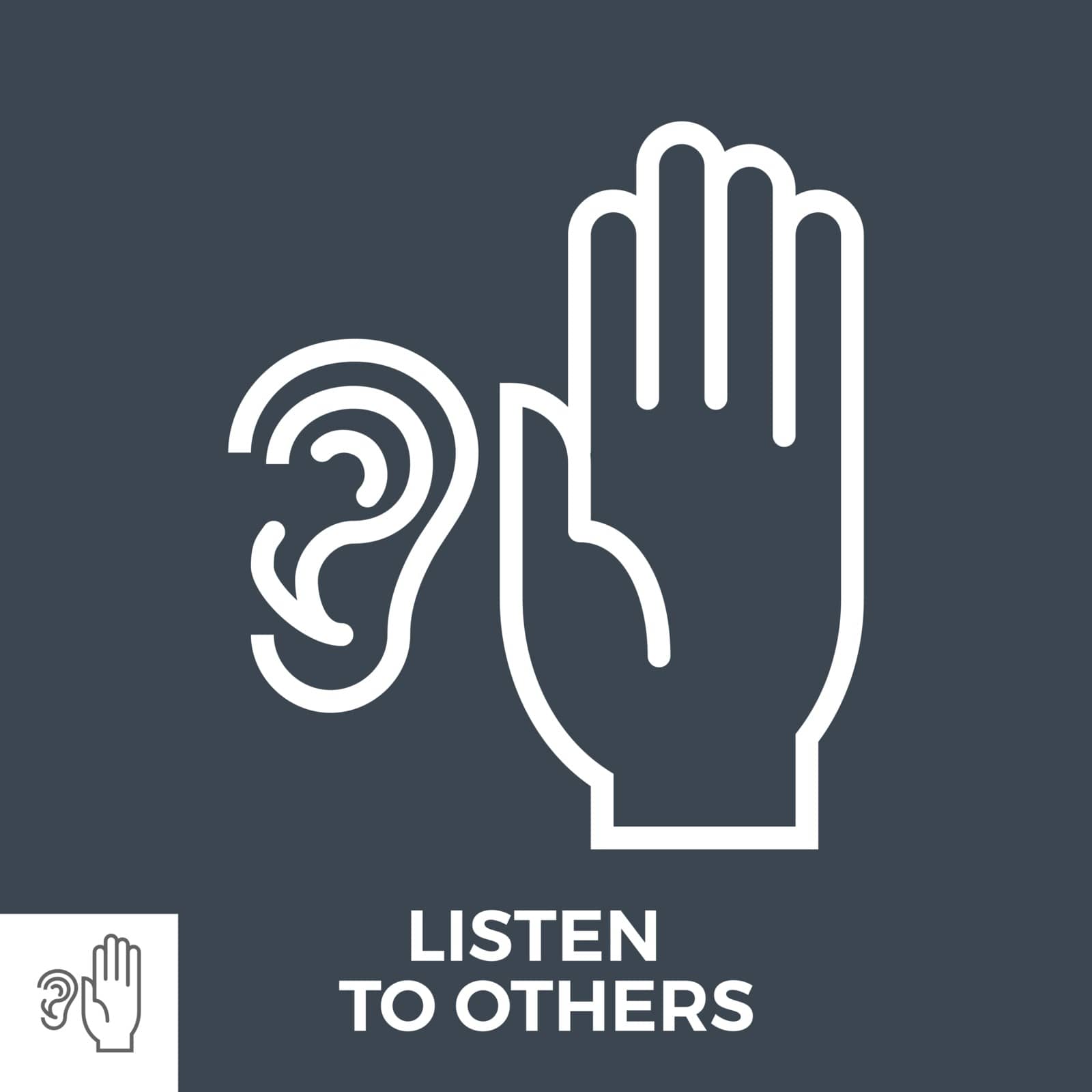 Listen to Others Thin Line Vector Icon Isolated on the Black Background.