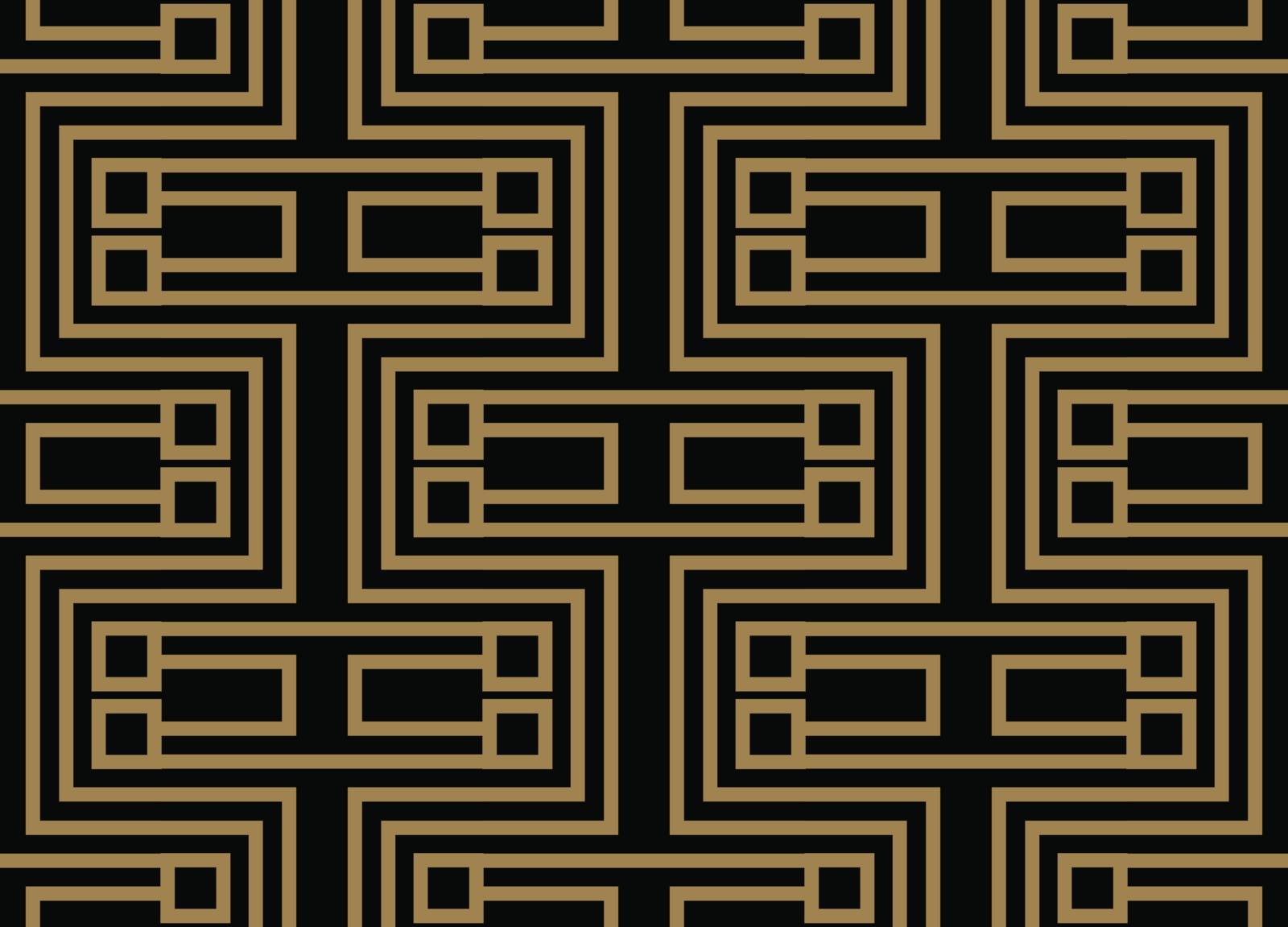 Seamless pattern with squares, black gold diagonal braided striped lines. Vector ornamental background. Futuristic vibrant design.