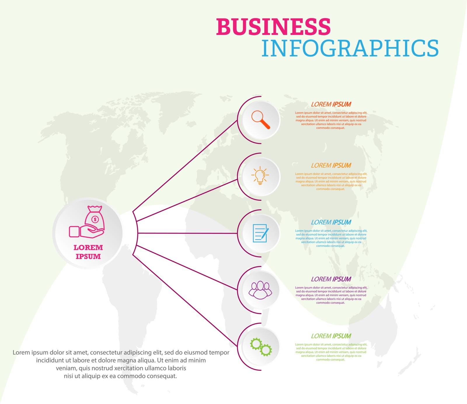 Infographic template with visual icons. 5 stages of business, tr by Grommik
