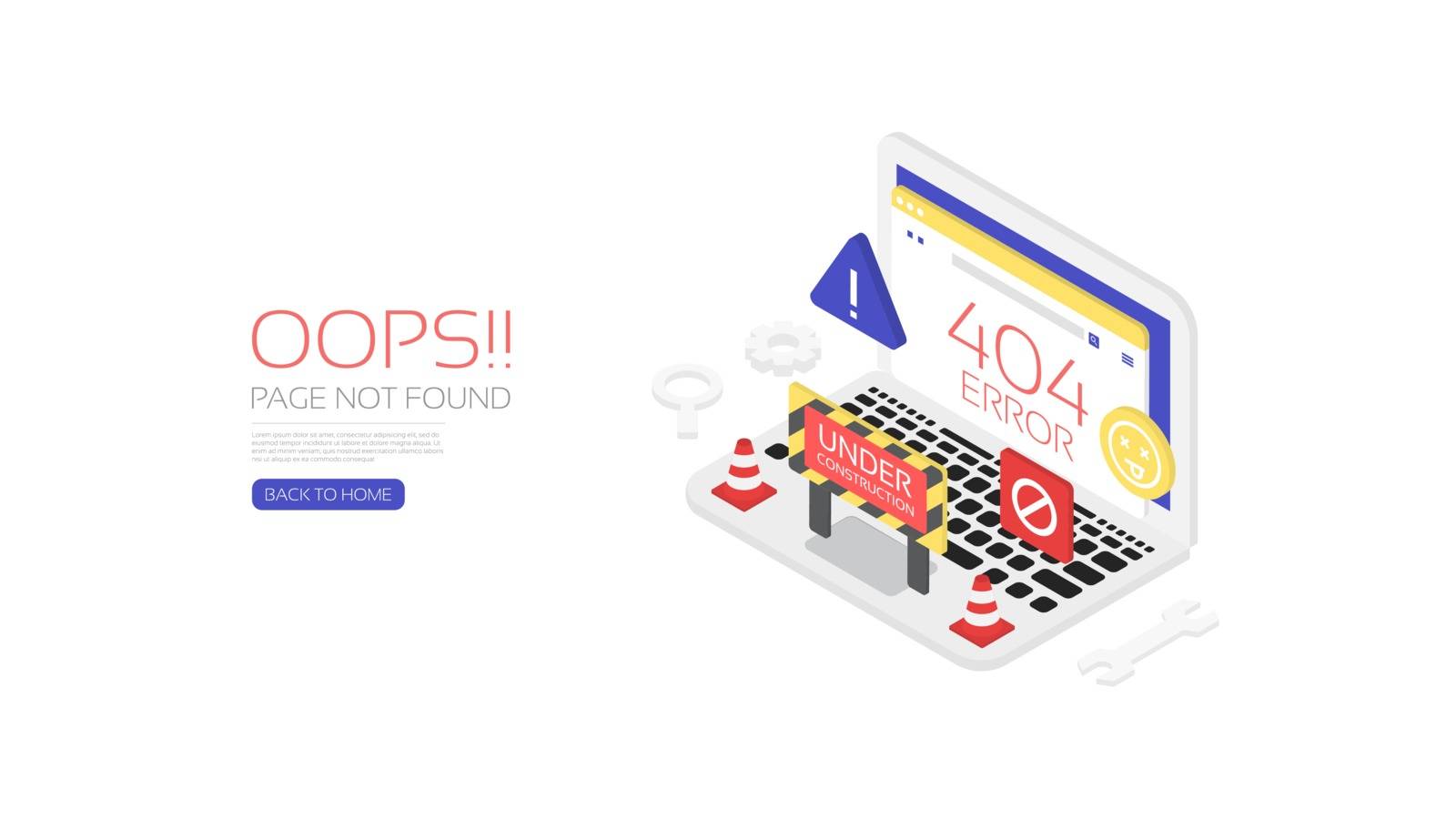 404 error page, template for website,  isometric style