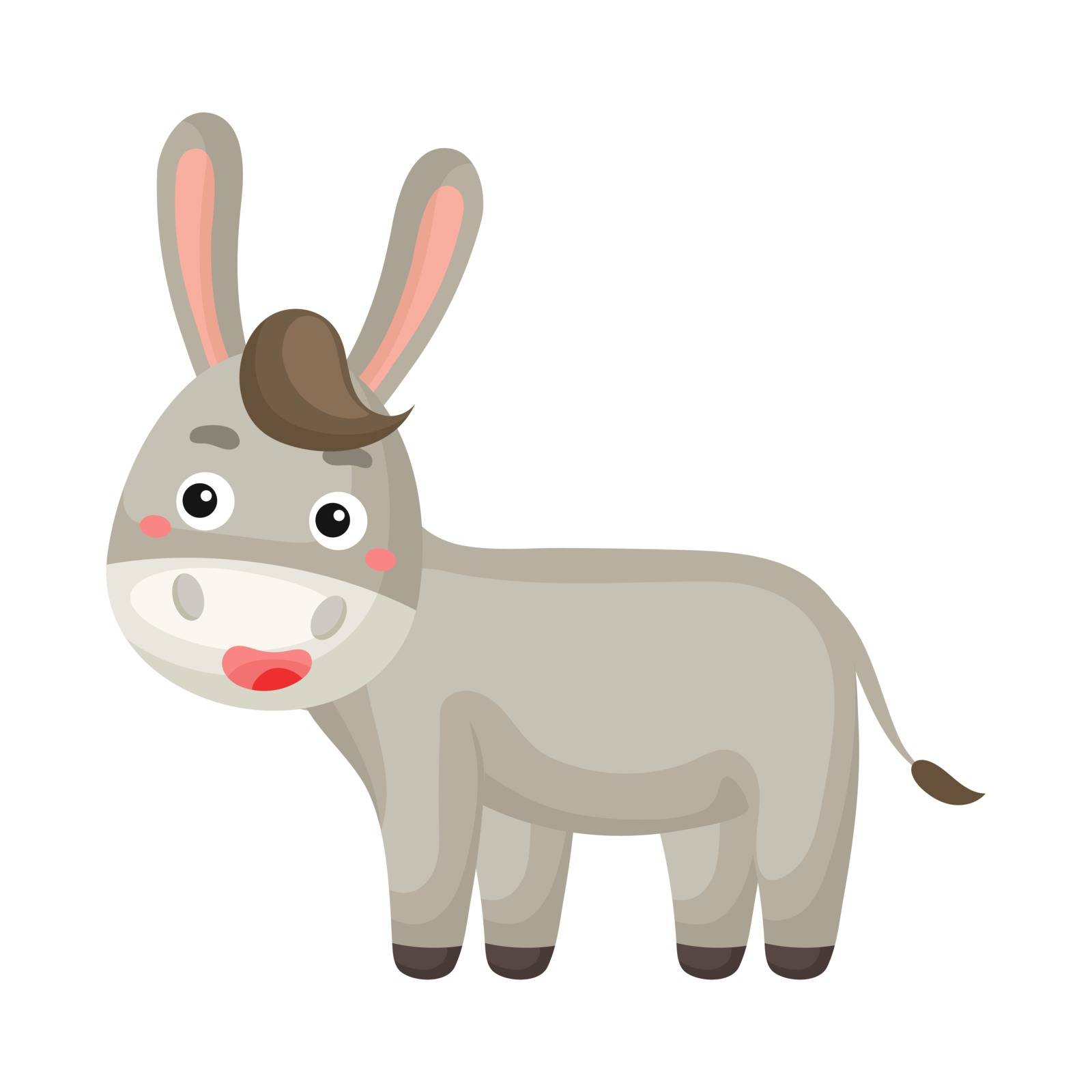 Cute funny donkey print on white background. Domestic cartoon animal character for design of album, scrapbook, greeting card, invitation, wall decor. Flat colorful vector stock illustration.