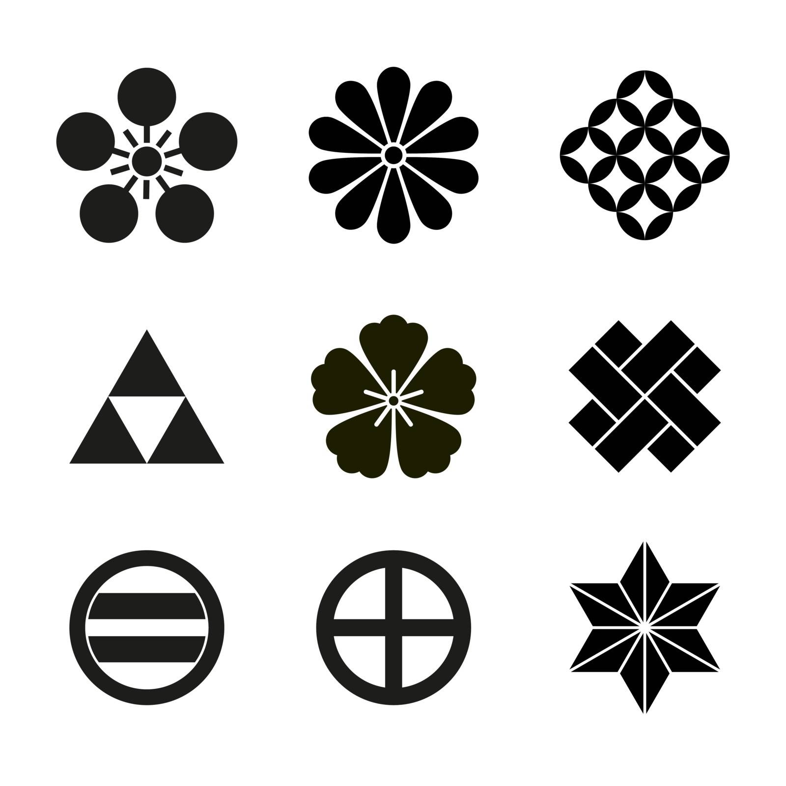 Japanese Signs symbols set or collection on white by infinityyy