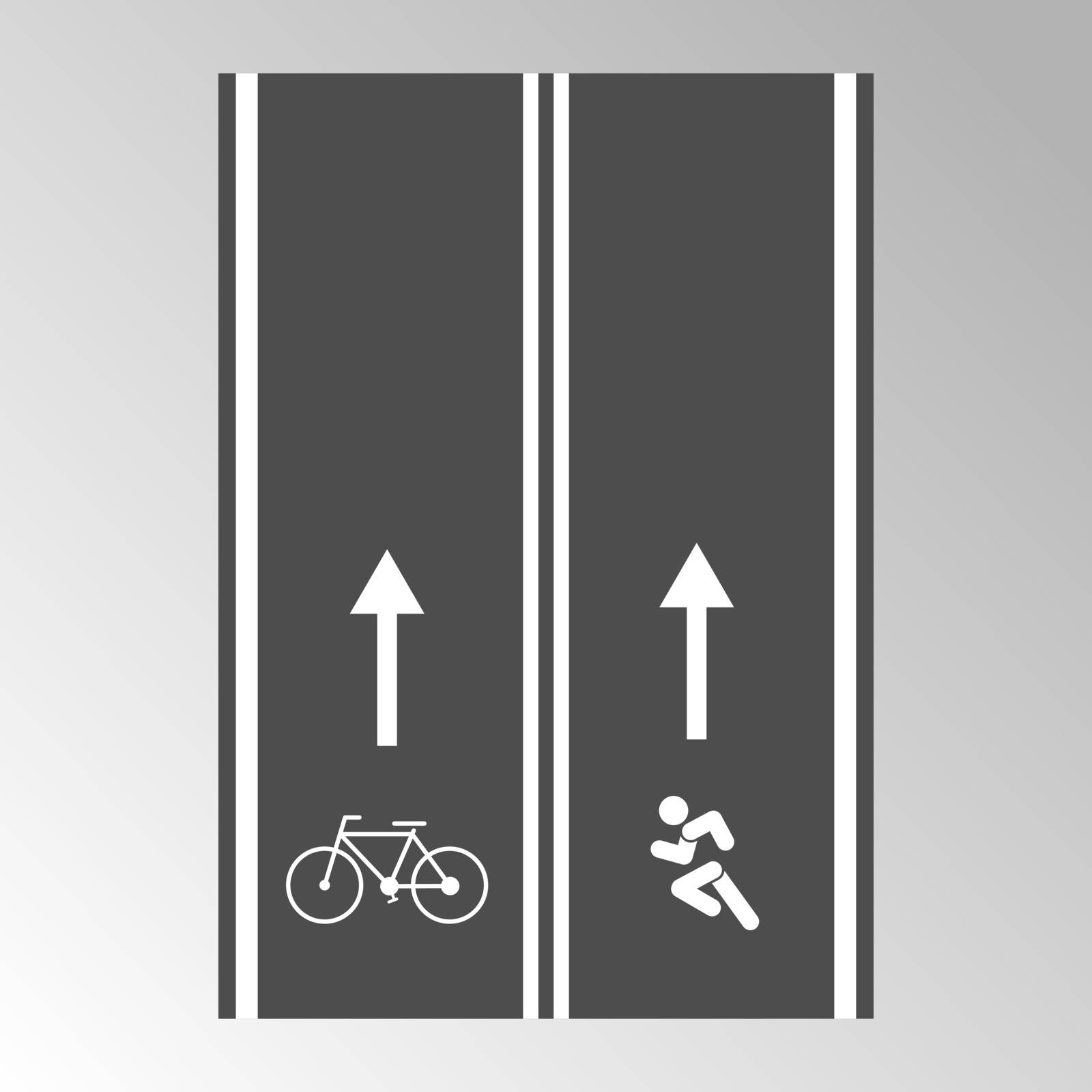 Paved track for running and Cycling with direction signs, flat style.