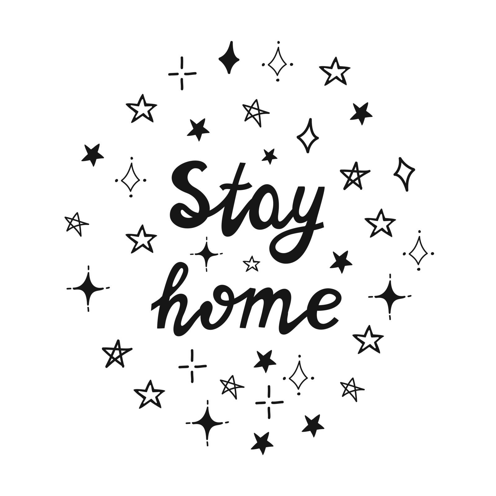 Stay home lettering with doodle stars.