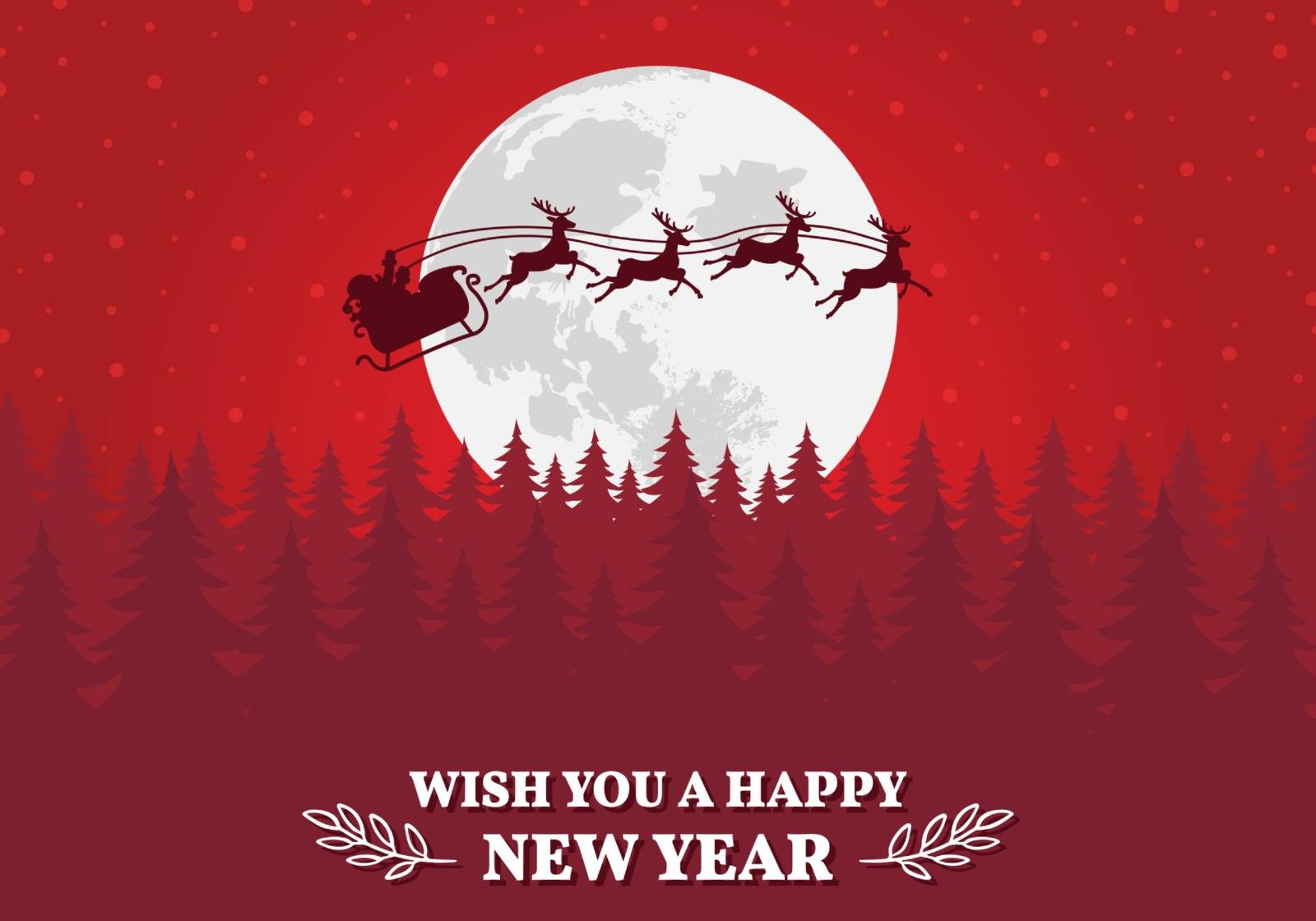 Merry Christmas and Happy New Year, Santa Claus in sleigh, Christmas landscape vector, background with moon and the silhouette of Santa Claus, Christmas scene with fir trees background