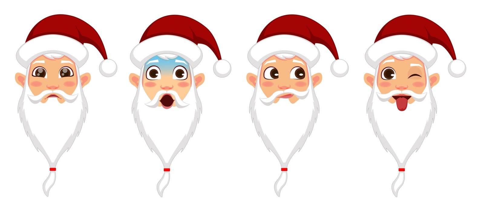 Santa Claus with different facial expressions set