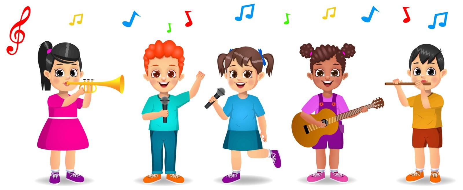 cute kids playing music together vector