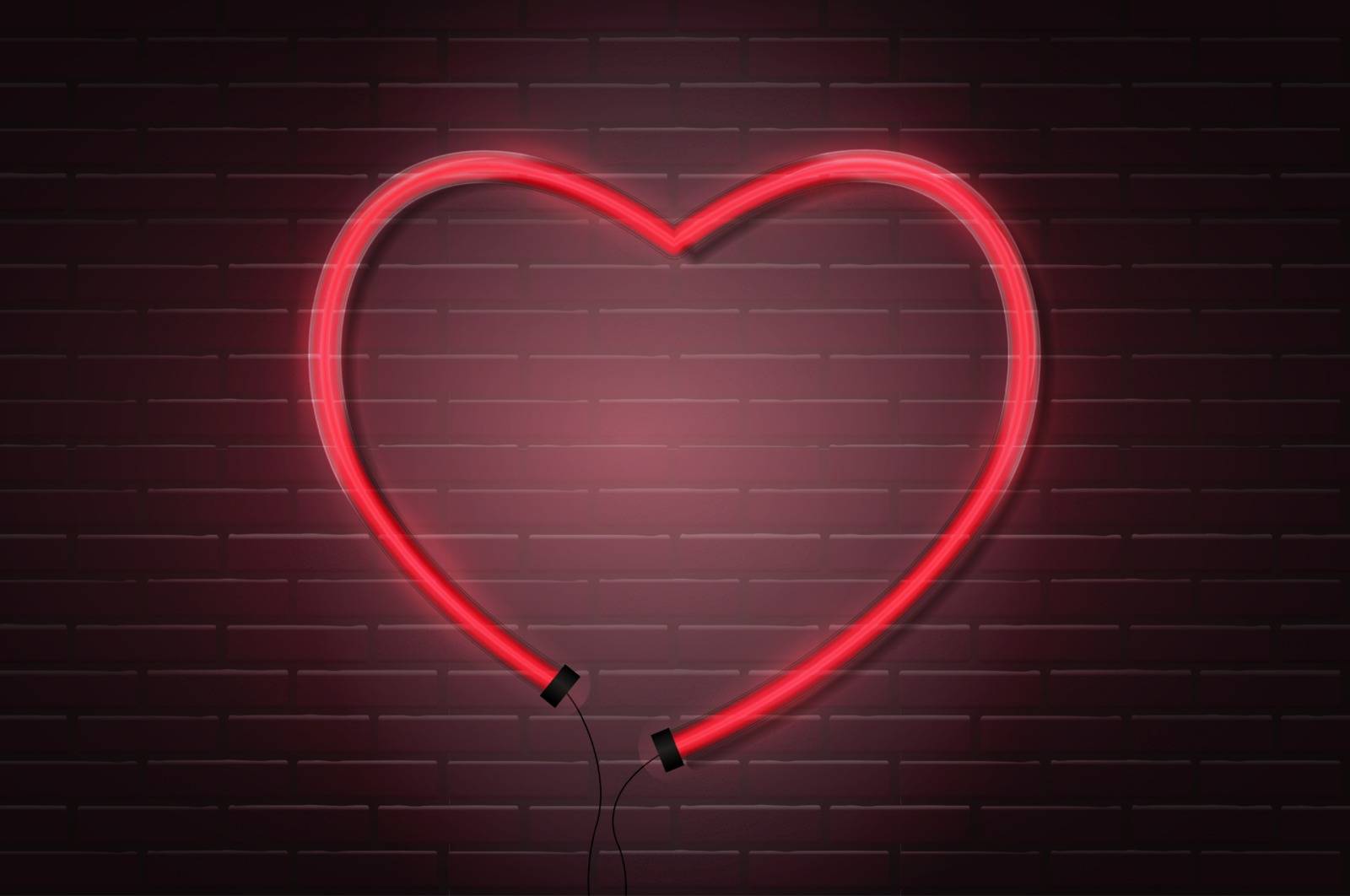 Arrow Glowing Neon Red Tubes on Dark Brick Wall Background. Vector Illustration by yganko