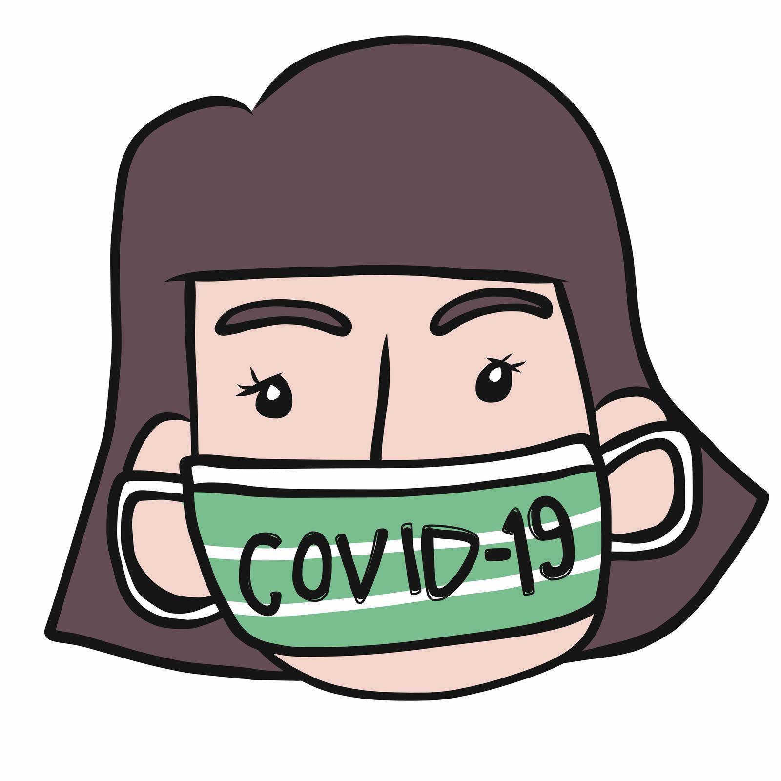 Young woman face wear hygienic mask protect Covid-19 cartoon vector illustration