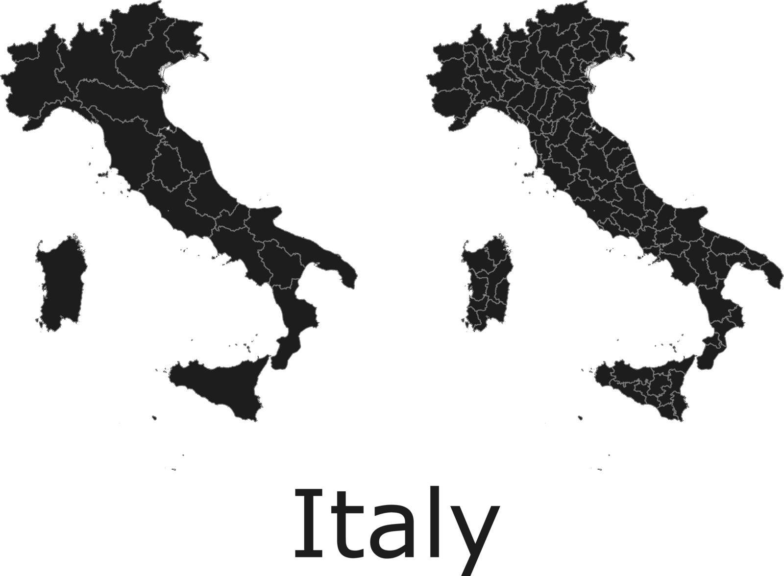 Italy vector maps with administrative regions, municipalities, departments, borders