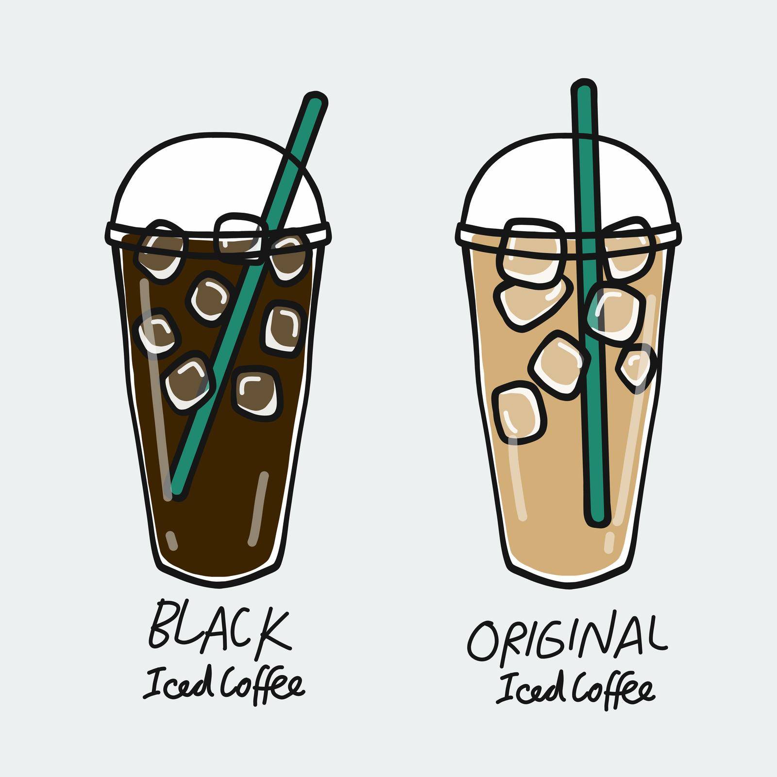 Black iced coffee cup and Original iced coffee cup cartoon vector illustration by Yoopho