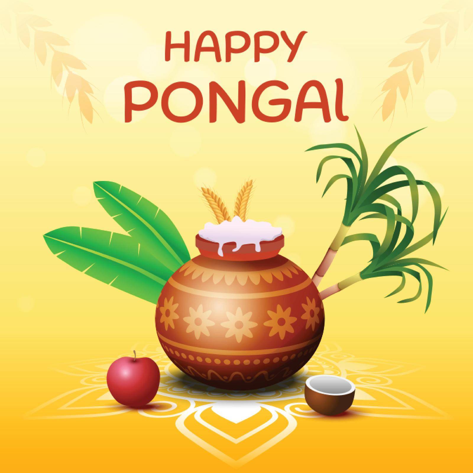 Happy pongal south indian harvesting festival greeting card vector illustration
