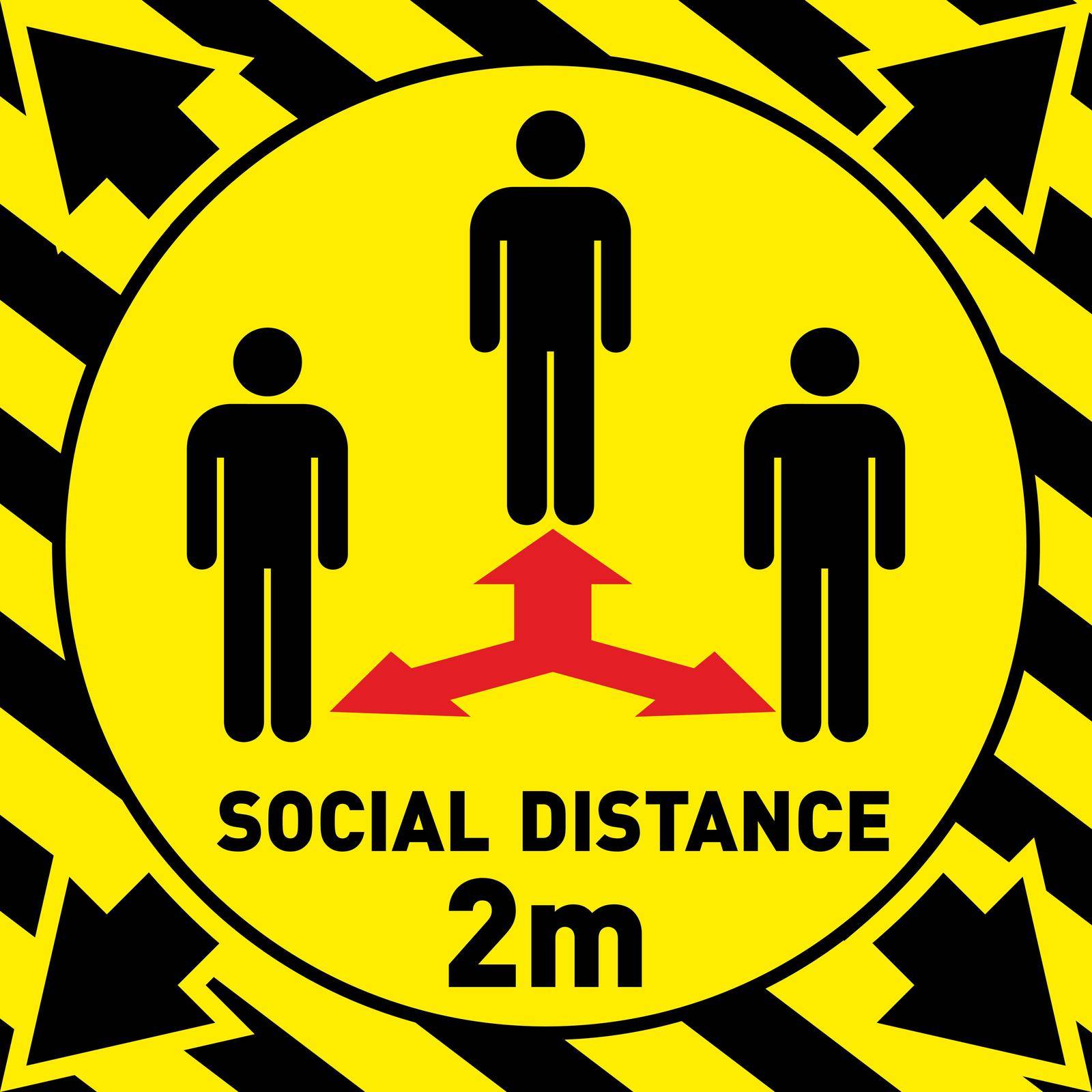 Vector of Yellow Practice Social Distancing sign and symbols for People stand in designated areas in an elevator as a social distancing. Social Distancing sign concept.