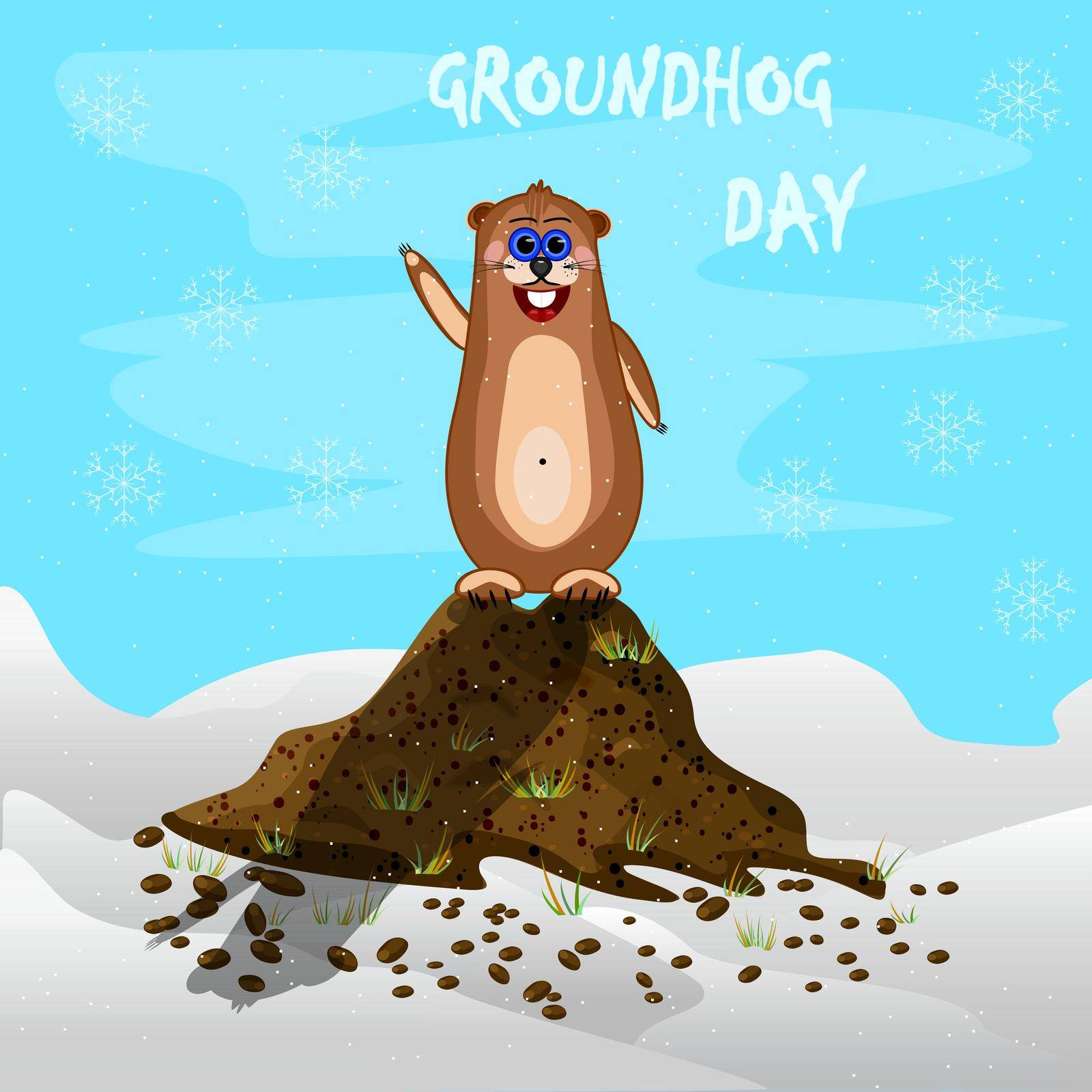 Happy groundhog day. Cute marmot character casts shadow. by KajaNi
