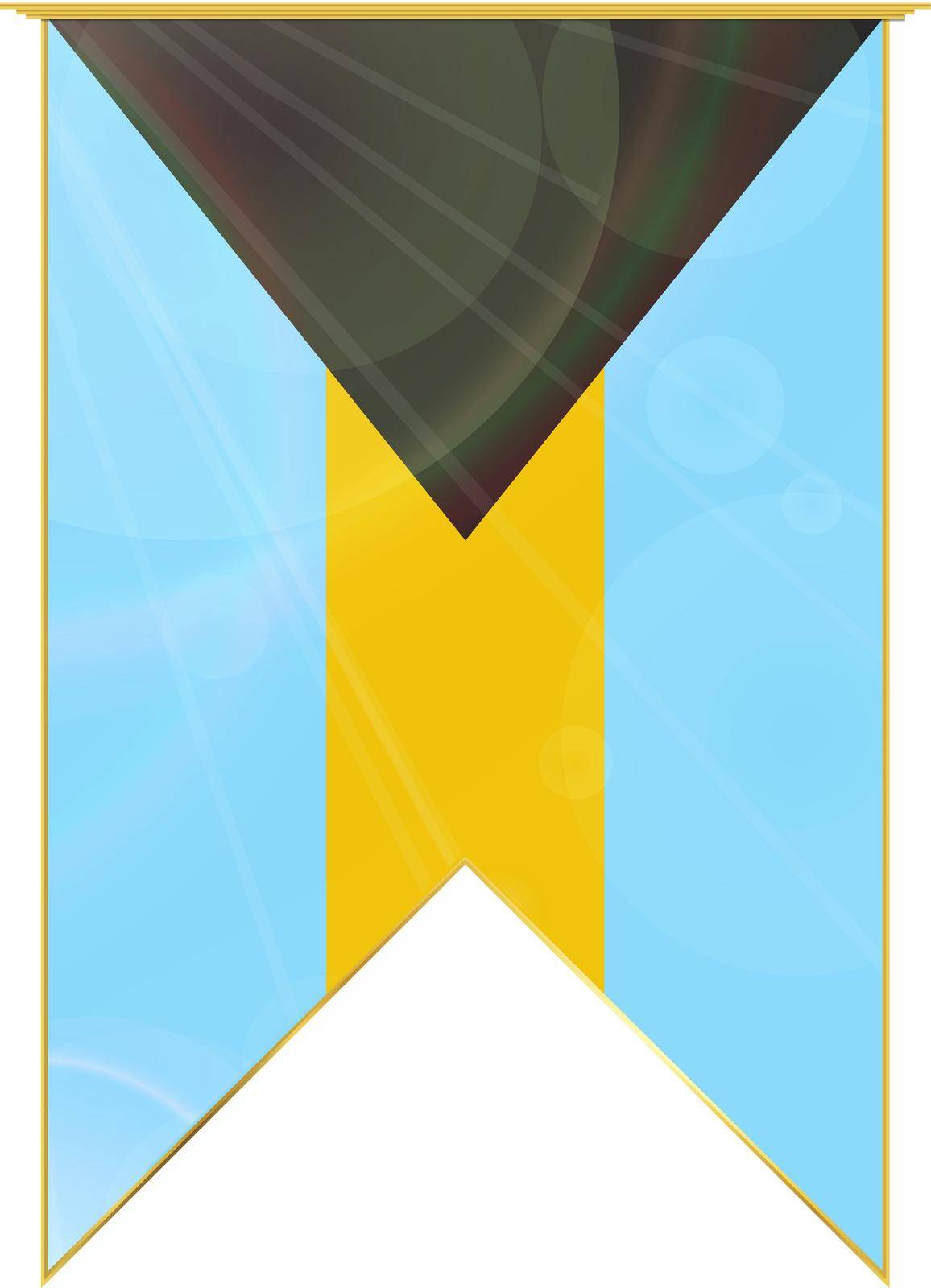 Luxury vertical ribbon with Bahamas flag framed in gold