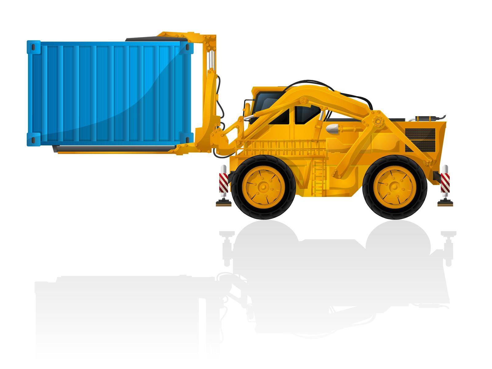 Heavy forklift with container over white background