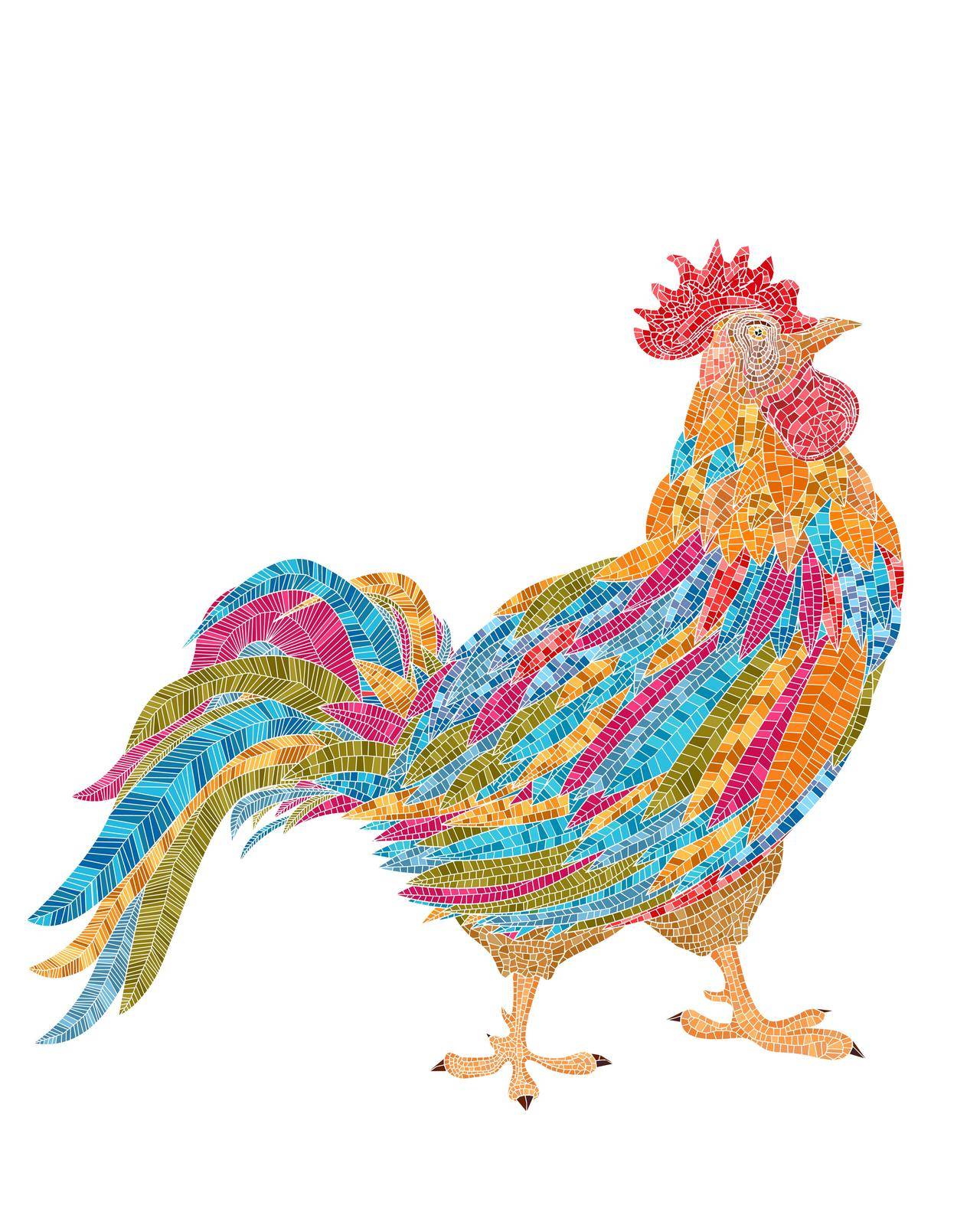 Rooster mosaic vector over white background