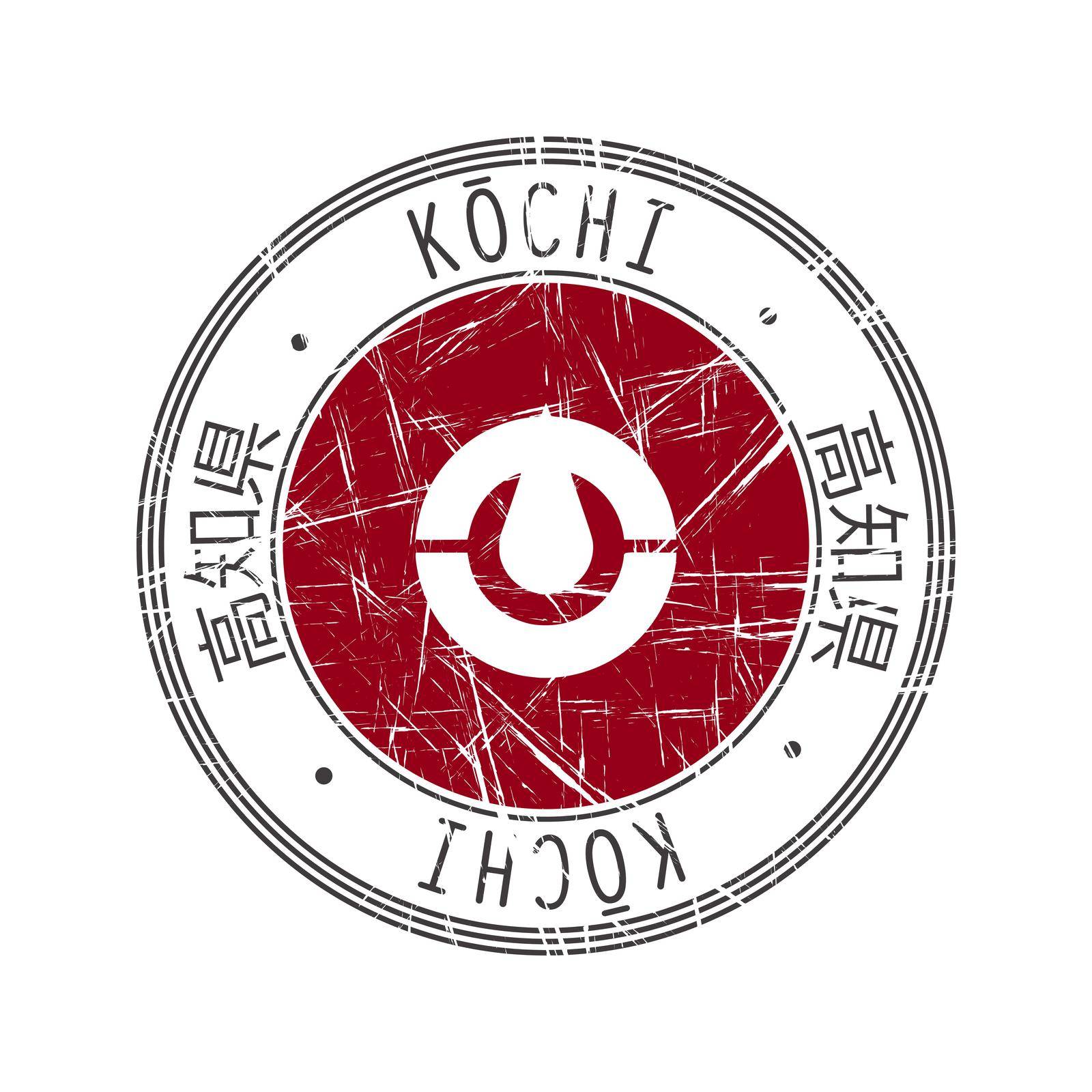 Kochi Prefecture, Japan. Vector rubber stamp over white background