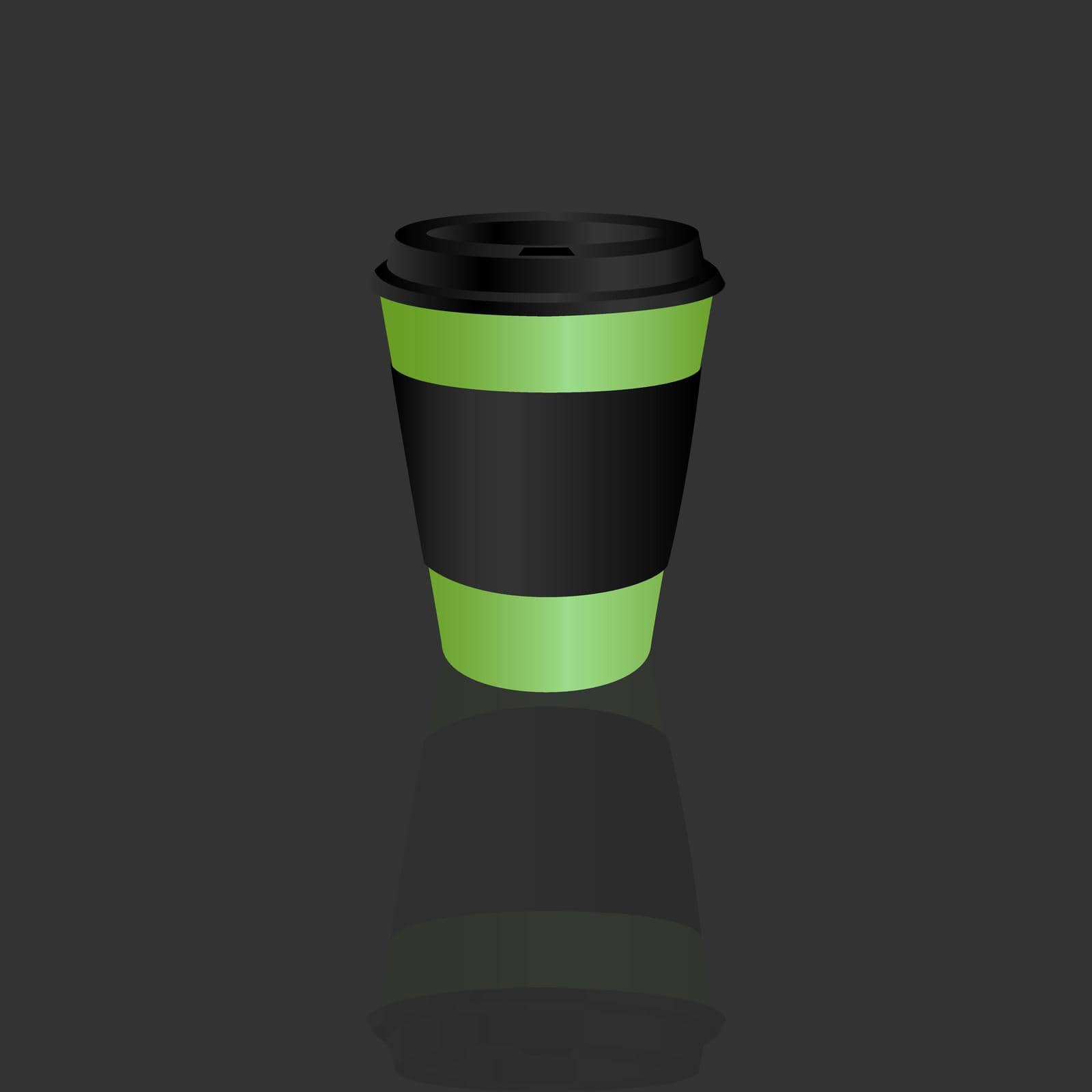 Takeaway Hot coffee cup, Can be any kind of hot drink like Hot green tea latte, Hot latte coffee or Cappuccino in Lime-green paper cups with black lids and shadow in black background