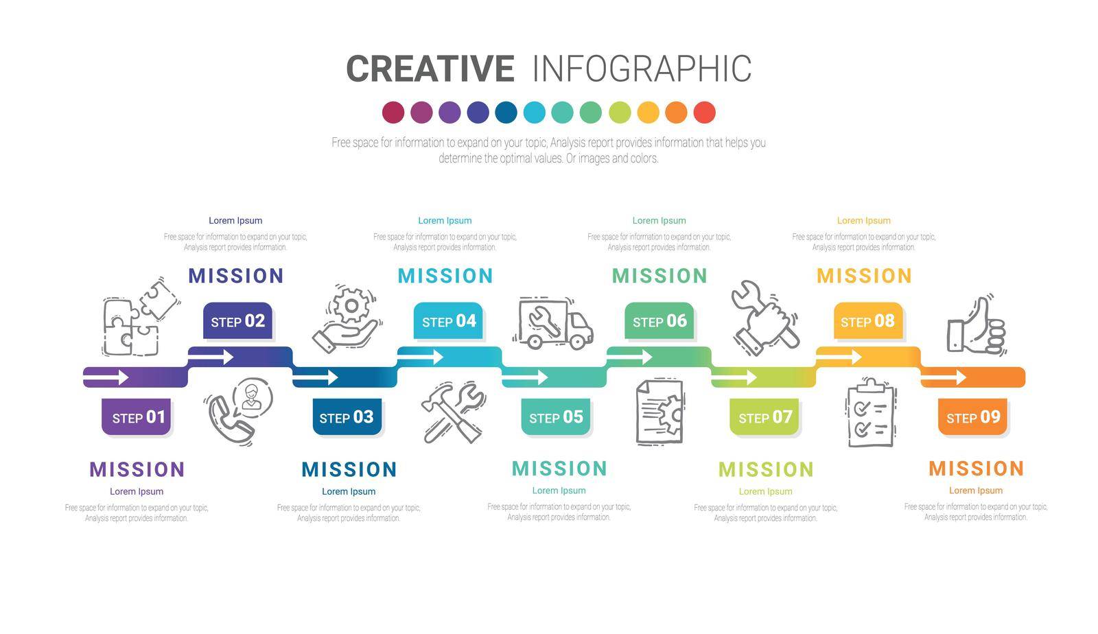 Timeline infographic design elements for your business with 9 options. by Auchara