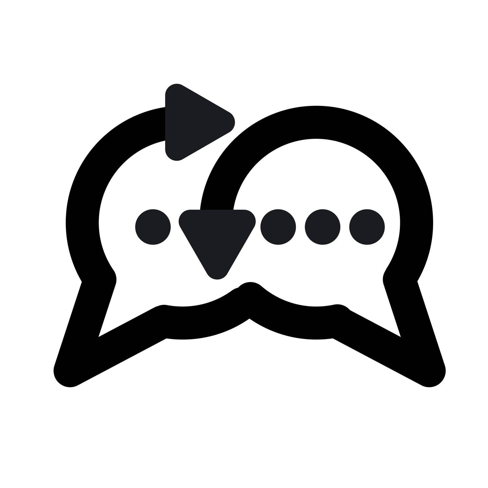black outline illustration of a chat sign and emblem