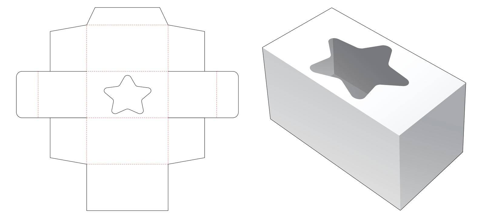 Rectangular box with star shaped window die cut template