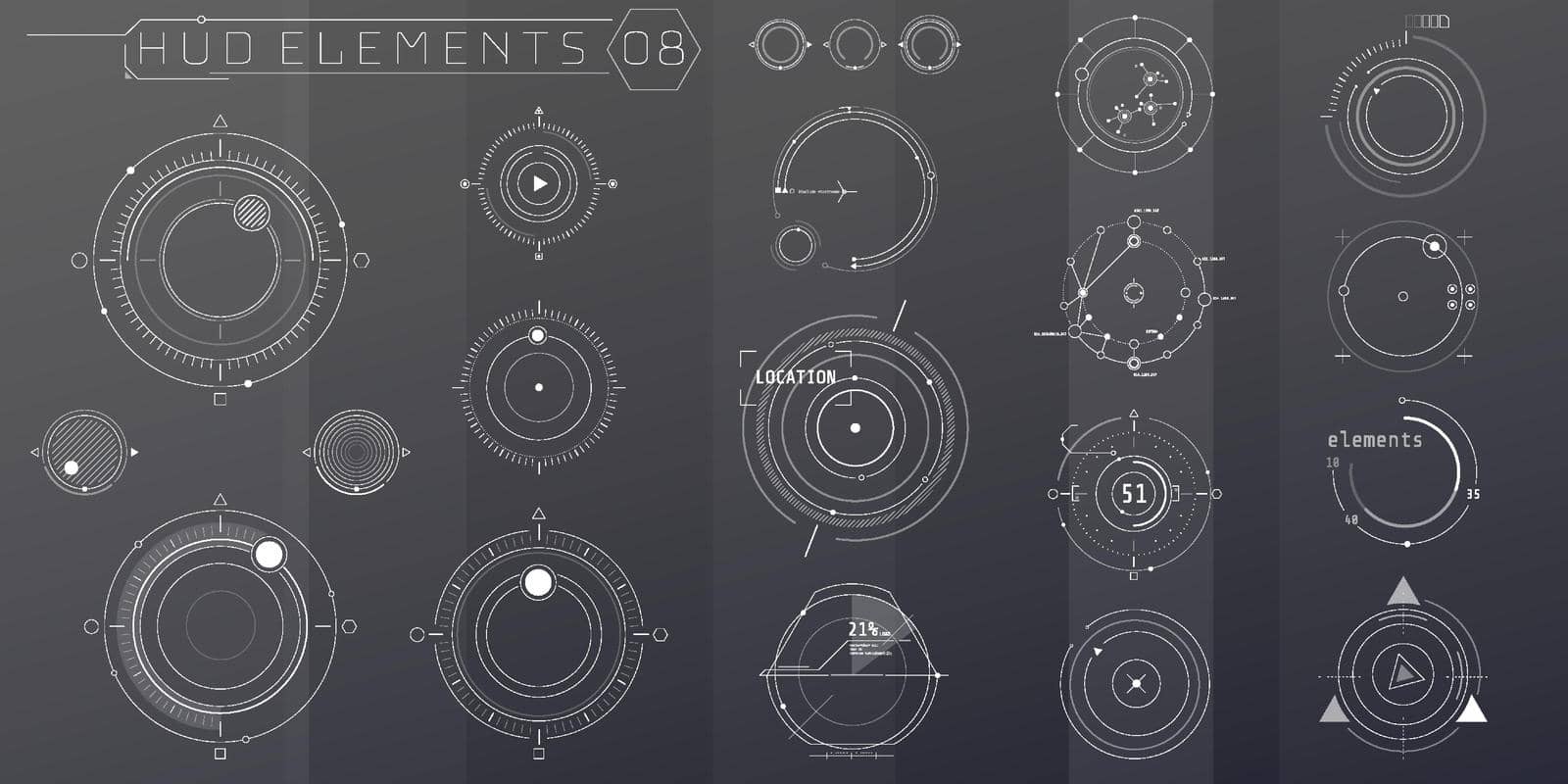 A set of HUD circular elements for a futuristic interface. by ConceptCafe
