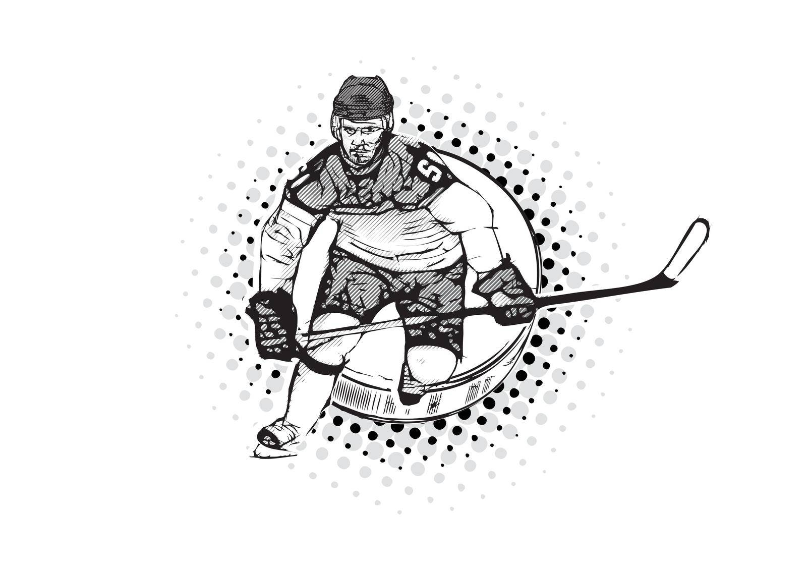 ice hockey player vector illustration on the puck illustration
