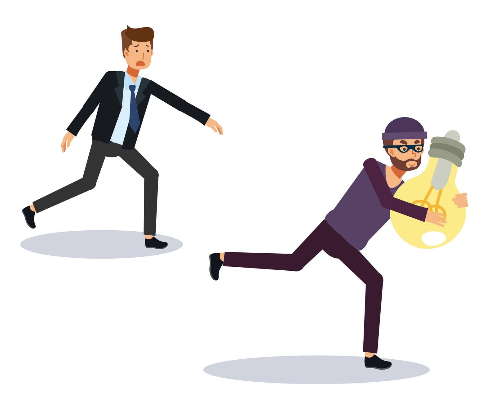 Thief stealing Idea from businessman. Flat Vector cartoon character, business concept by reyzestful
