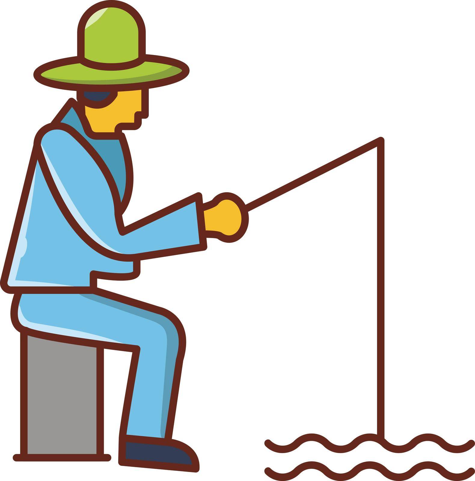 fishing rod vector line flat icon