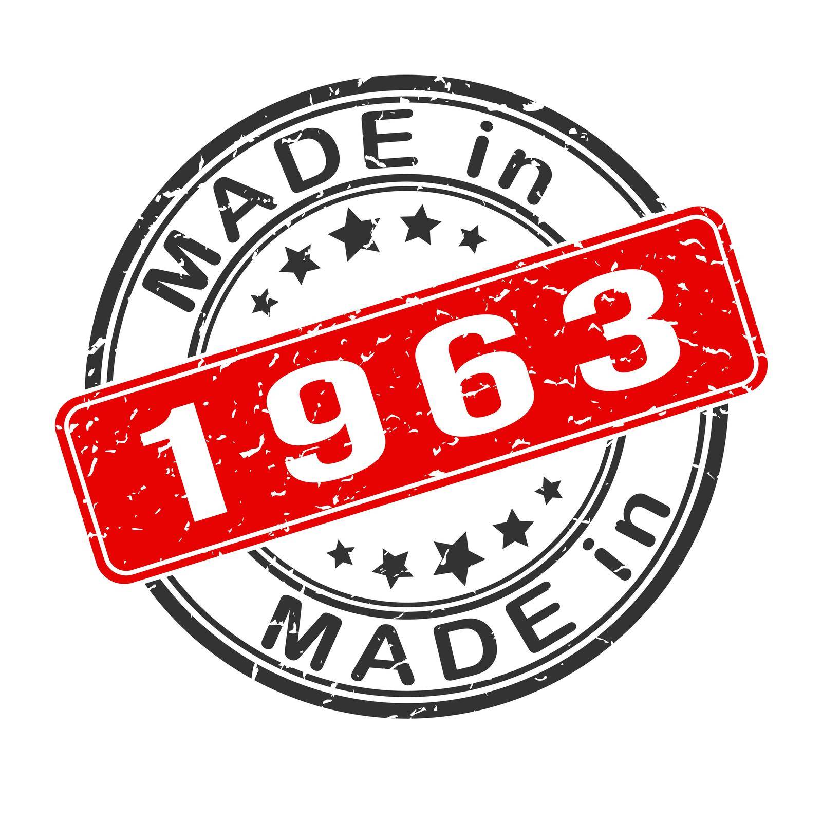 An imprint of a seal or stamp with the inscription MADE IN 1963. Label, sticker or trademark. Editable vector illustration. Flat style.