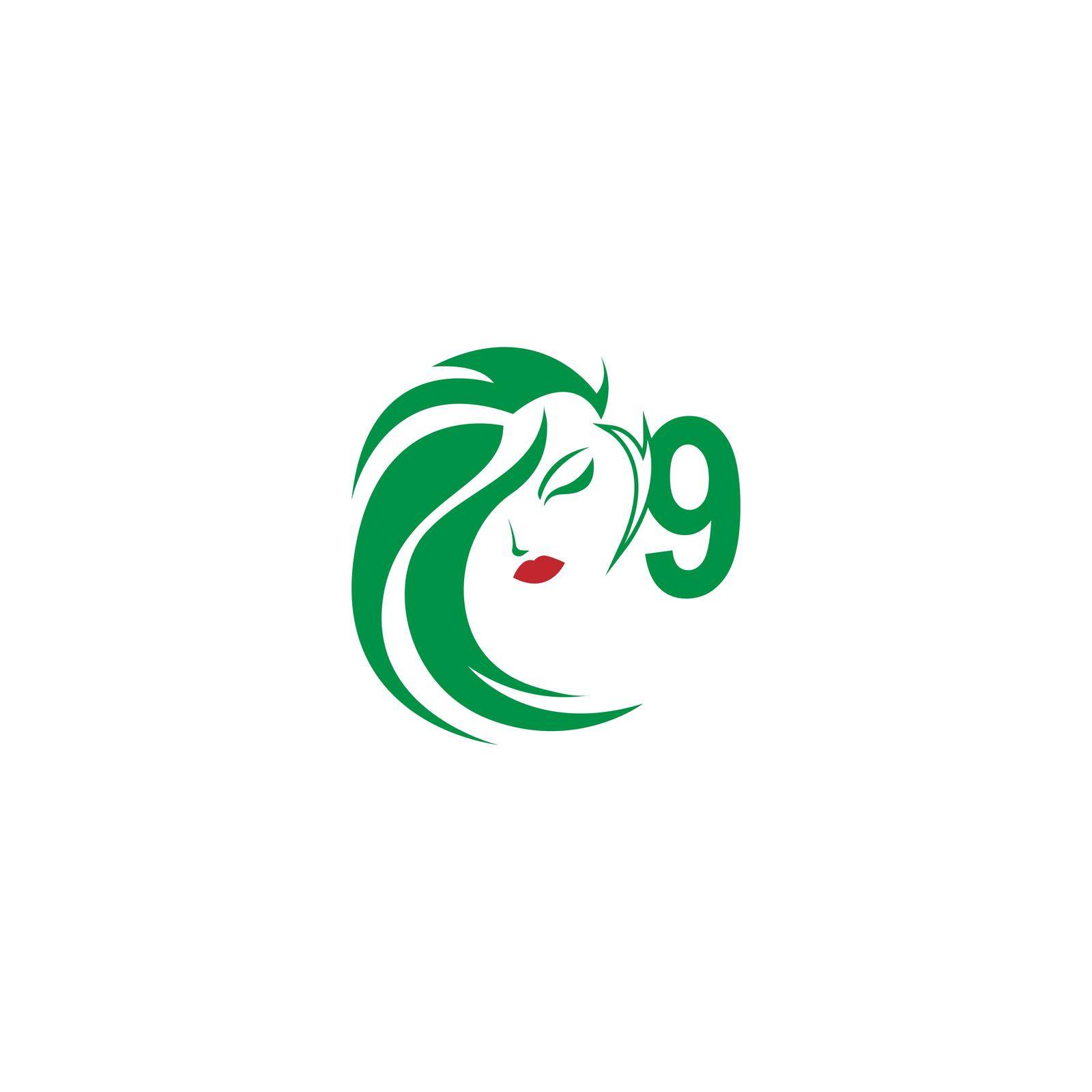 Number 9 with woman face logo icon design vector by bellaxbudhong3