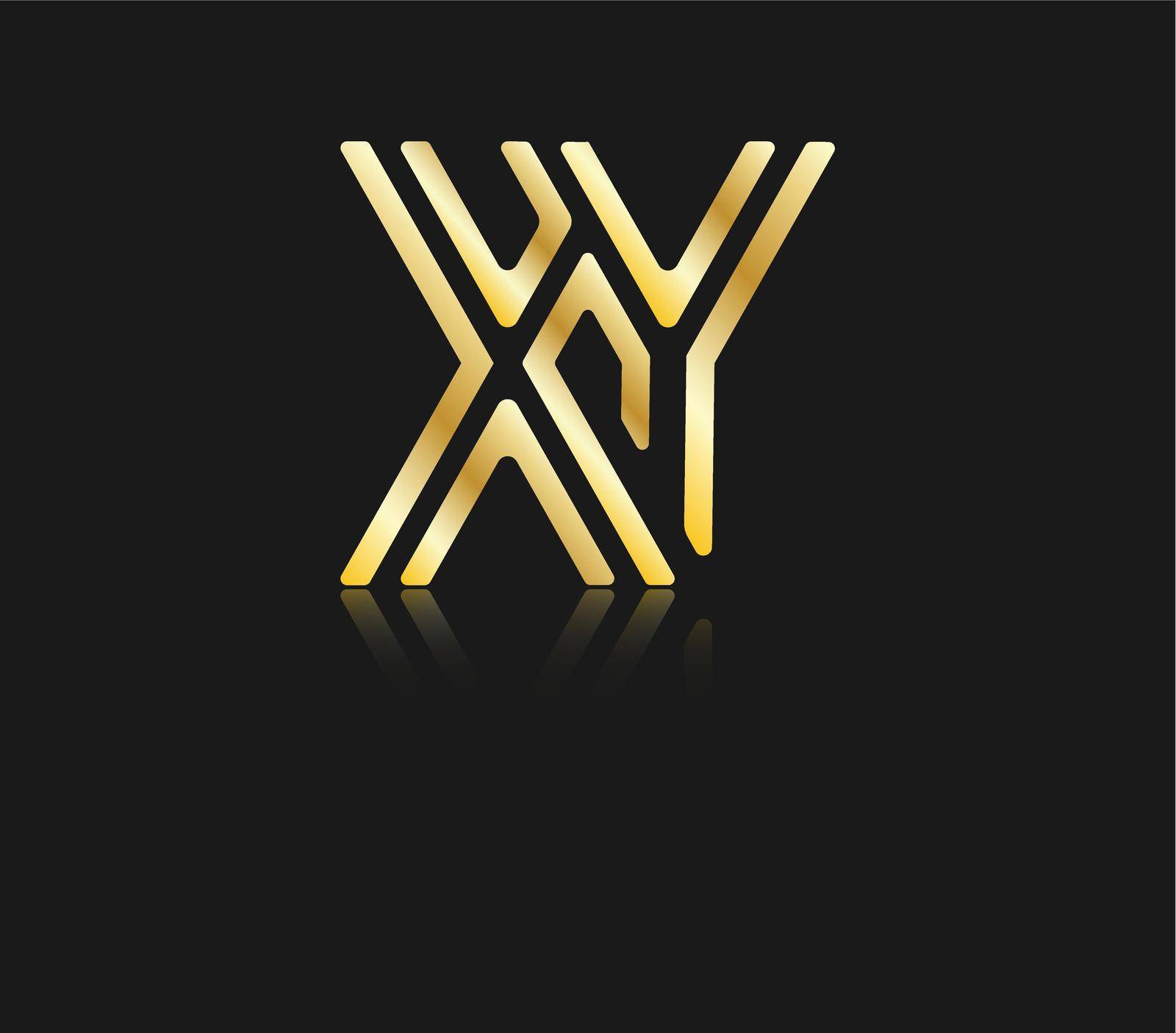 Stylized lowercase letters X and Y with reflection, connected by a single line for logo, monogram and creative design. Vector illustration isolated on black.