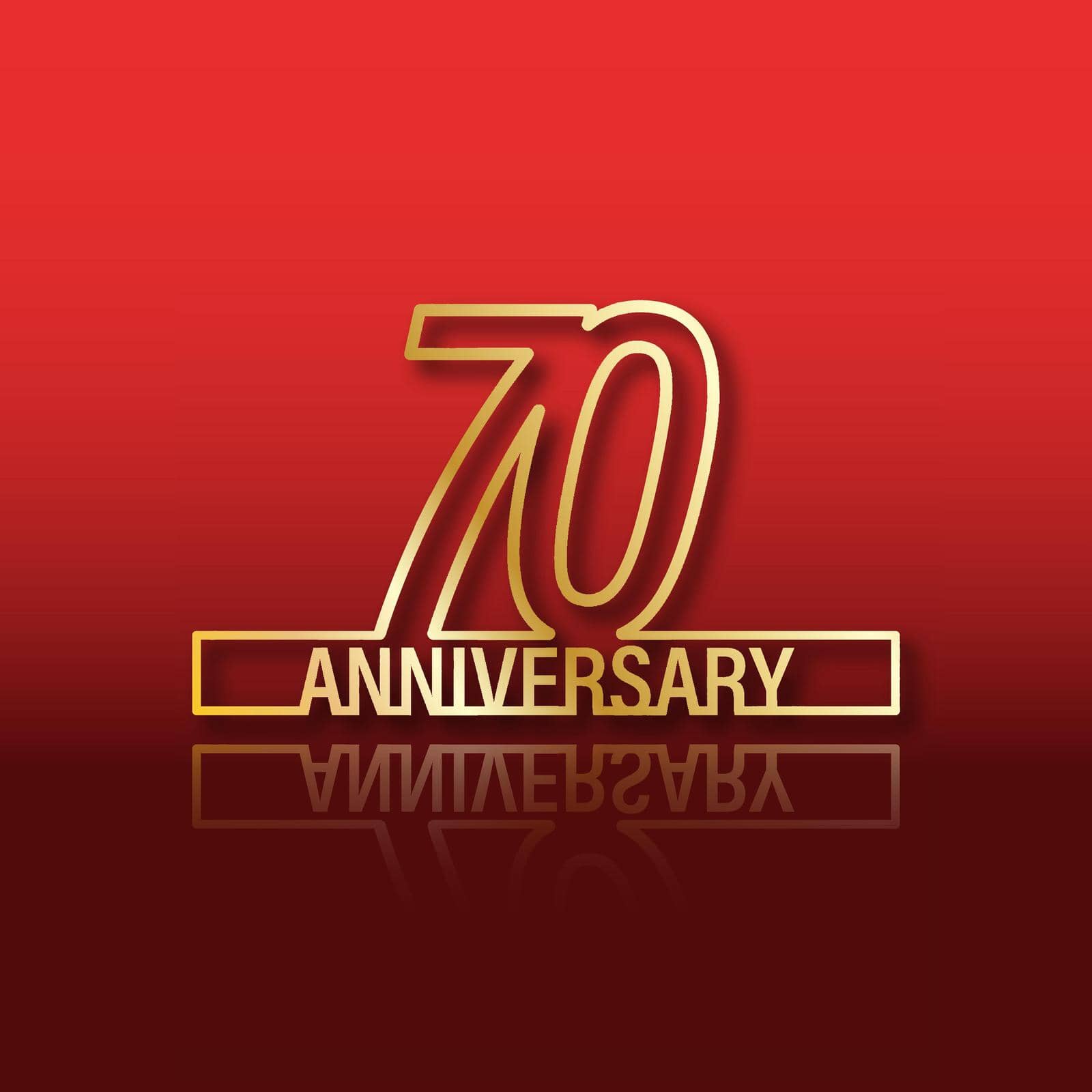 70 anniversary. Stylized gold lettering with reflection on a red gradient background by Grommik