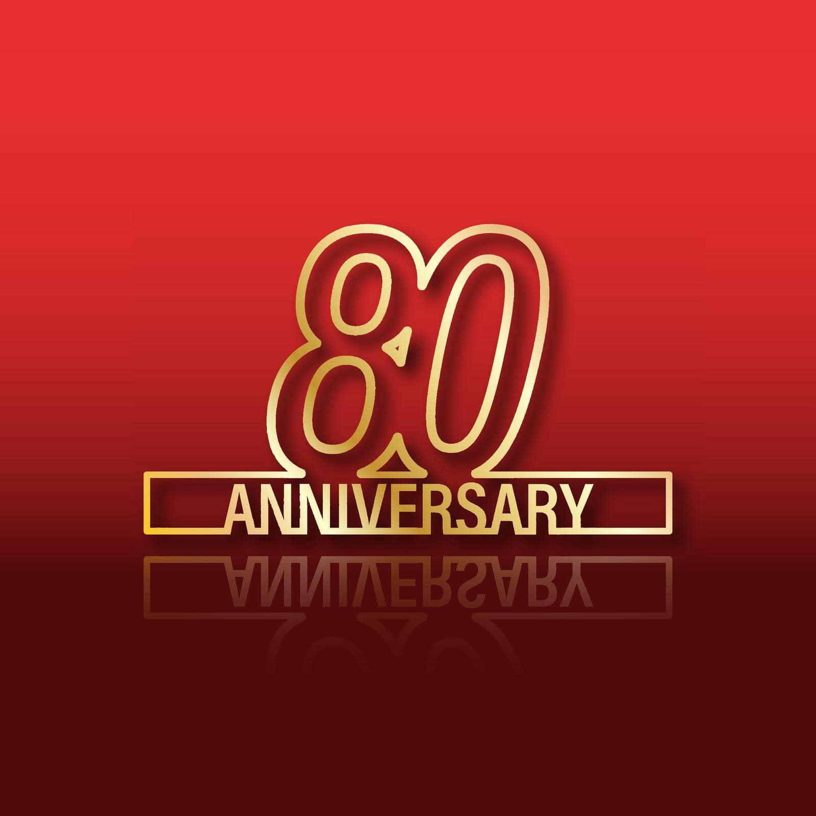 80 anniversary. Stylized gold lettering with reflection on a red gradient background by Grommik