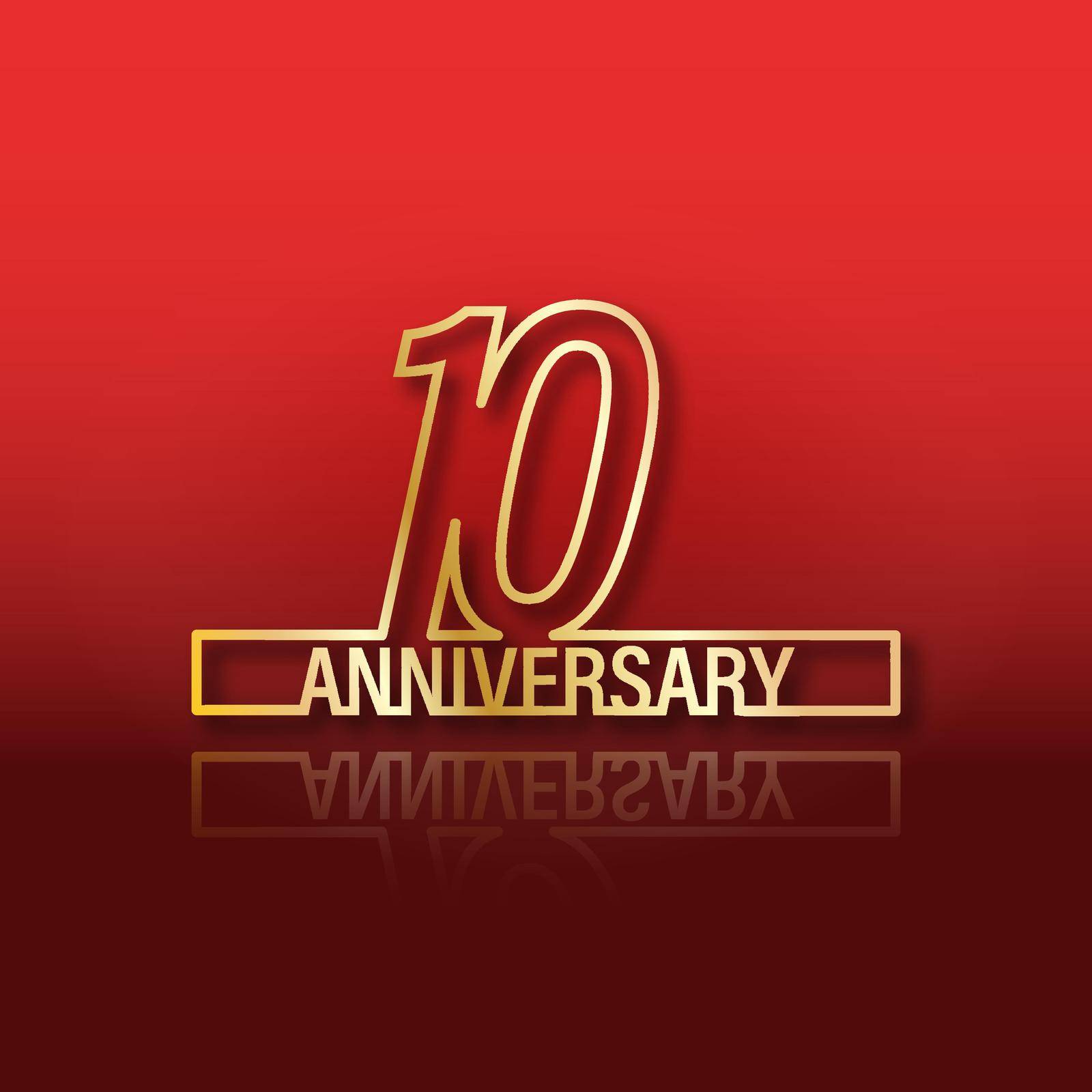10 anniversary. Stylized gold lettering with reflection on a red gradient background by Grommik